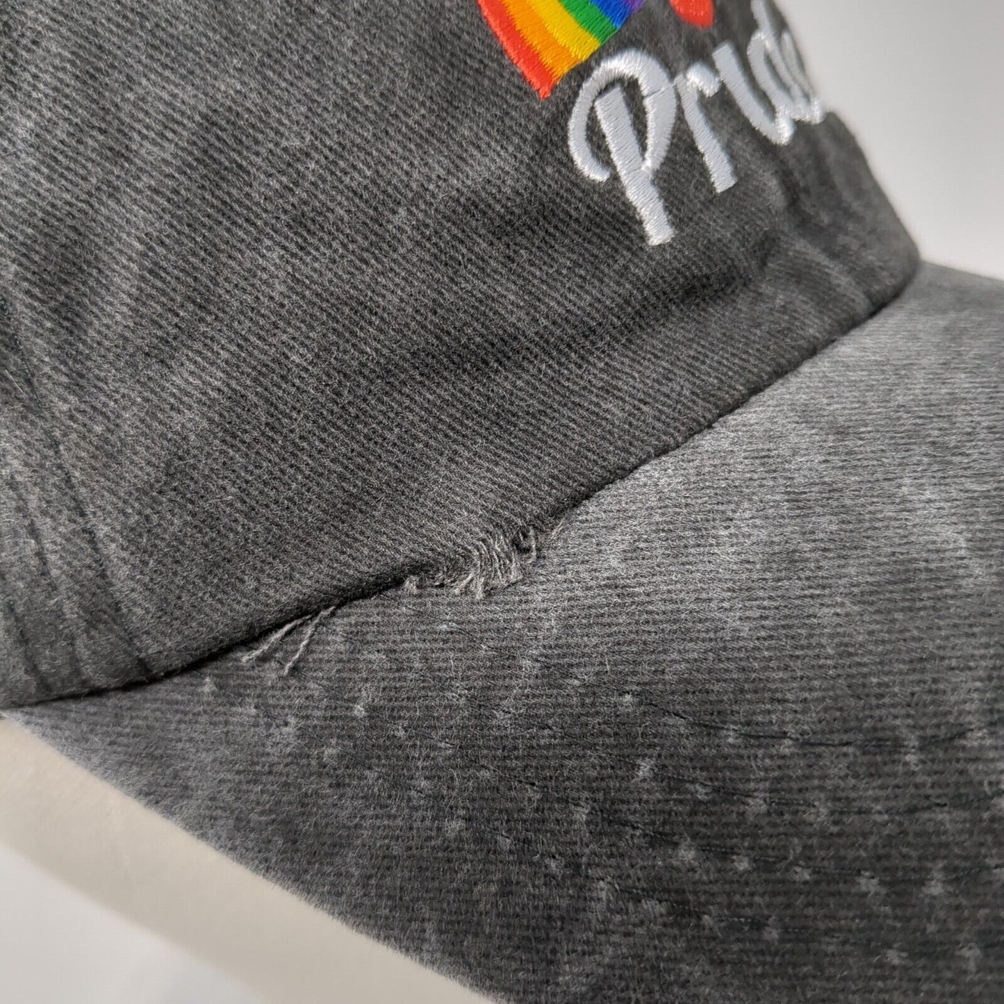 Pride Slideback Hat Gray One Size Adjustable Embroidered Vented Holes Cotton