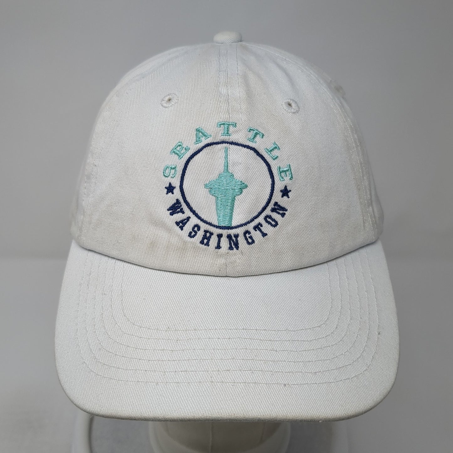 Seattle Washington Strapback Baseball Cap White OS Adjustable Embroidered DMR