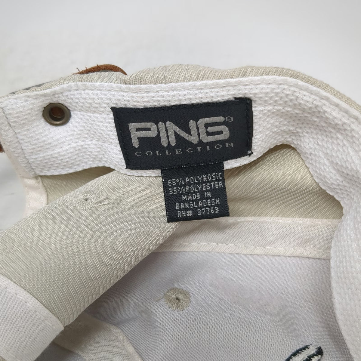 Ping Baseball Cap Beige Fresno Leather Strap CoolMax Script Logo Hat W/Tags