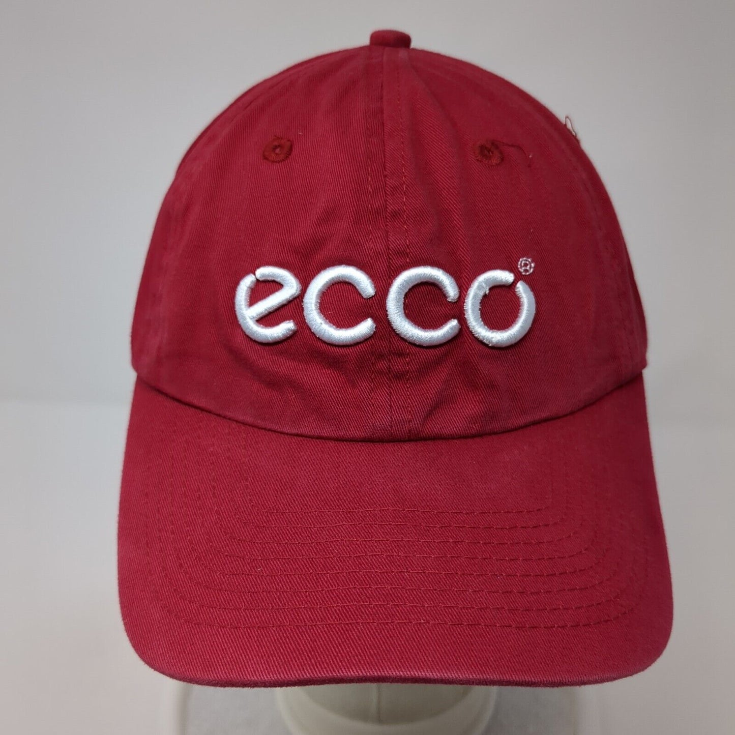 ECCO Slideback Hat Red One Size Adjustable Embroidered Vented Holes 6 Panel