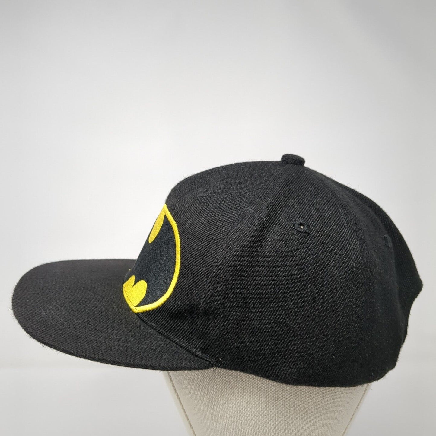 Batman Snapback Hat Black One Size Adjustable Embroidered Vented Holes 6 Panel