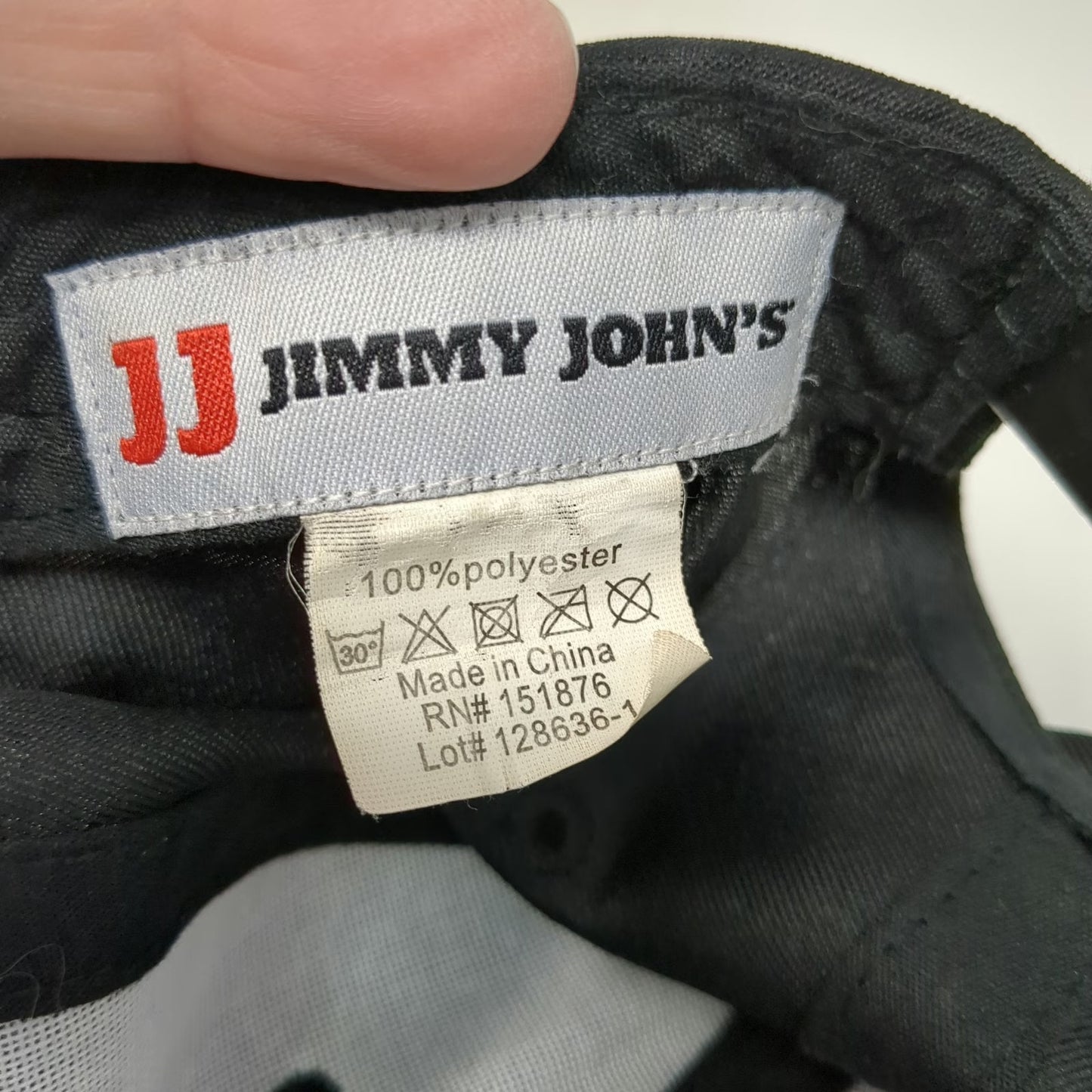 Jimmy John's Snapback Hat Black OSFM Red JJ Logo Polyester Embroidered 6 Panel