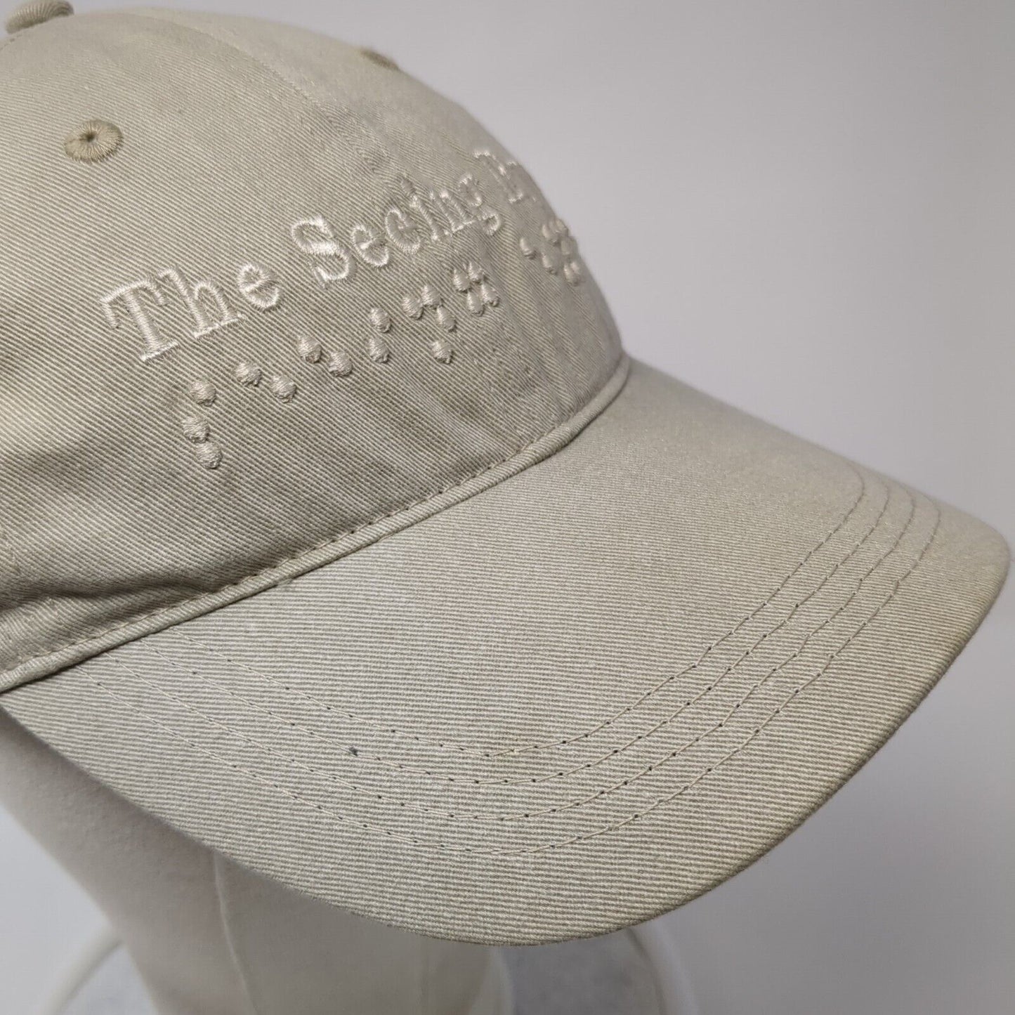 The Seeing Eye Slideback Hat Tan One Size Adjustable Embroidered 6 Panel Cotton