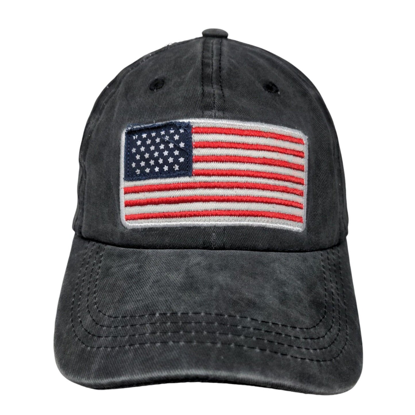 American Flag Slideback Hat Gray One Size Embroidered Patriotic 6 Panel Cotton