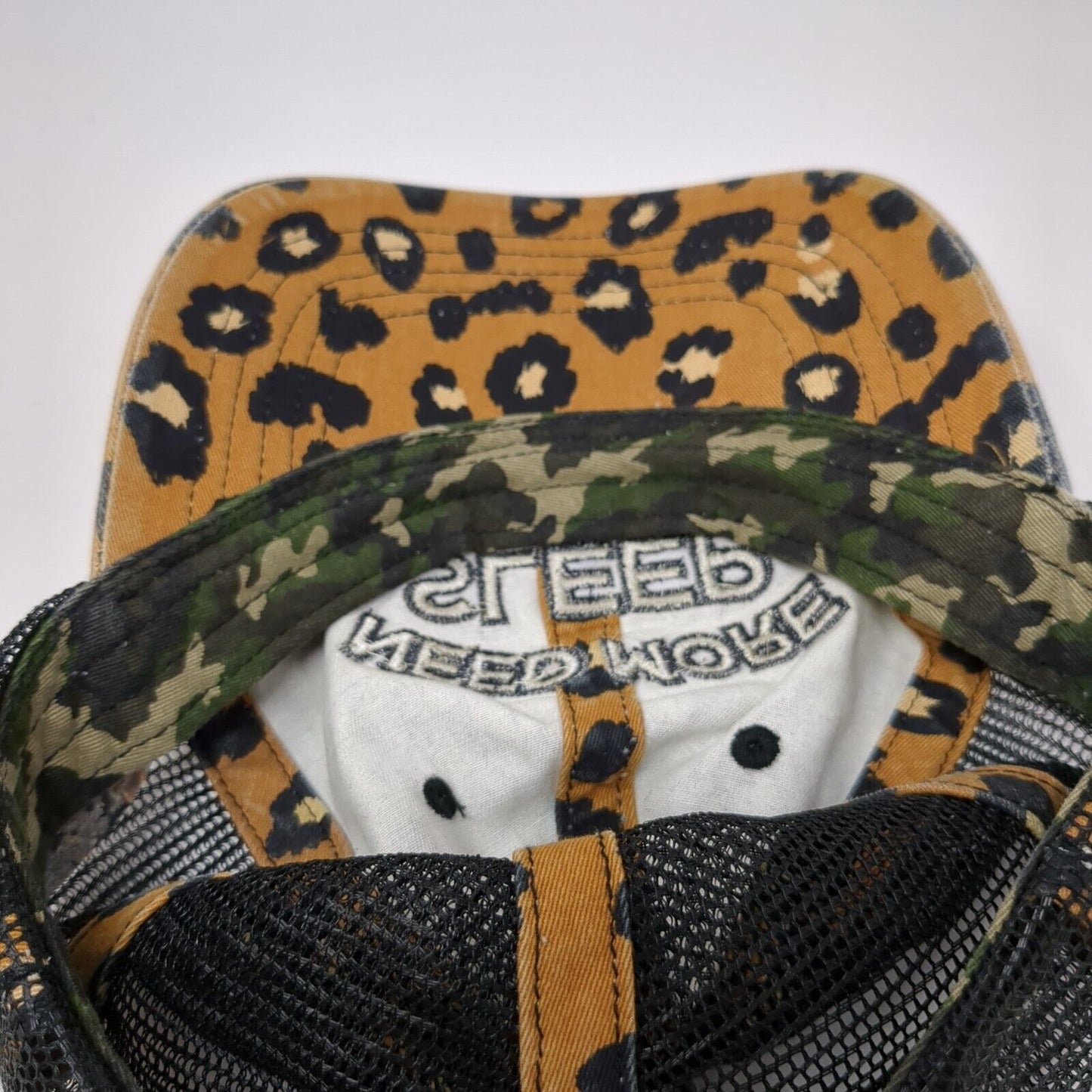 Need More Sleep Slideback Trucker Hat Multi One Size Camo Animal Print