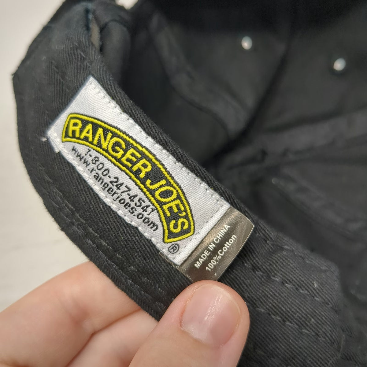 Ranger Joe's Black One Size Baseball Cap Tactical Patch Slideback Hat Cotton