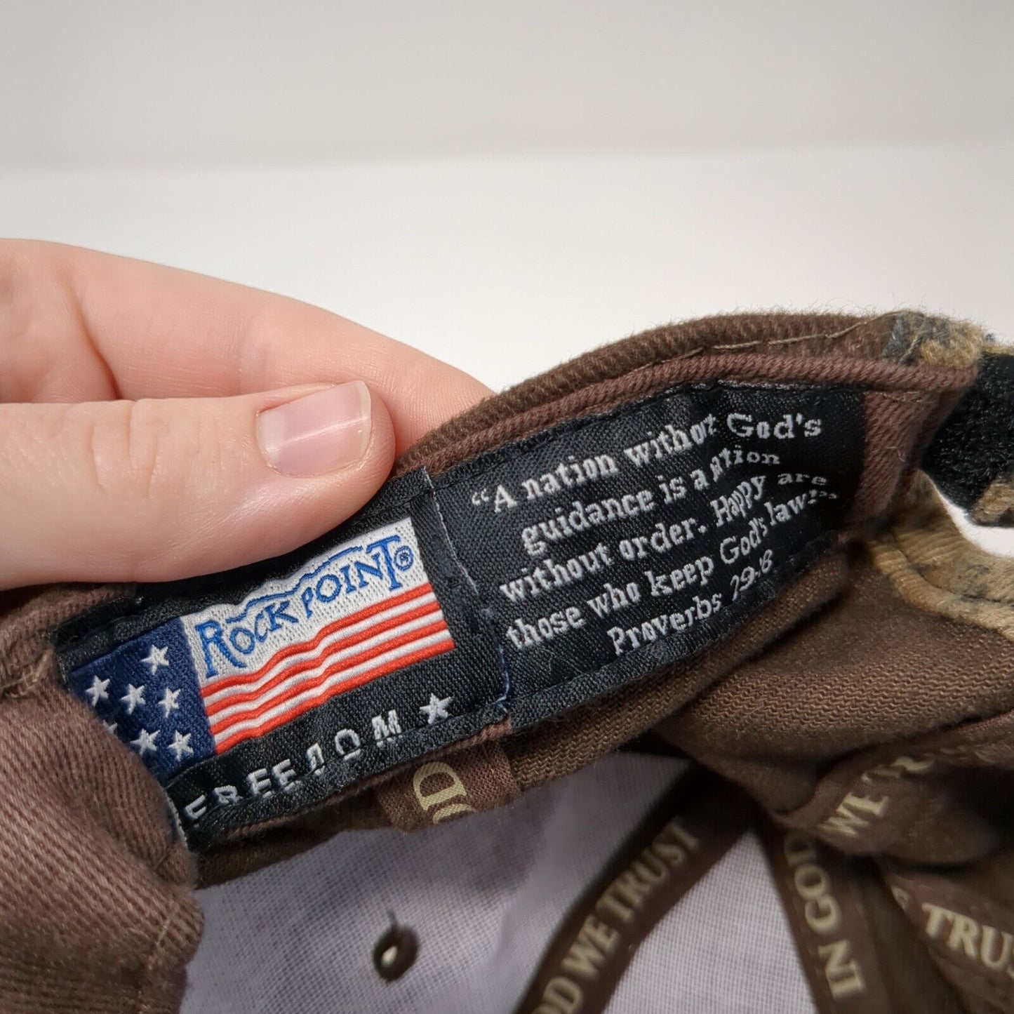 God & Country Strapback Hat Brown OSFA Adjustable Embroidered Freedom Rock Point