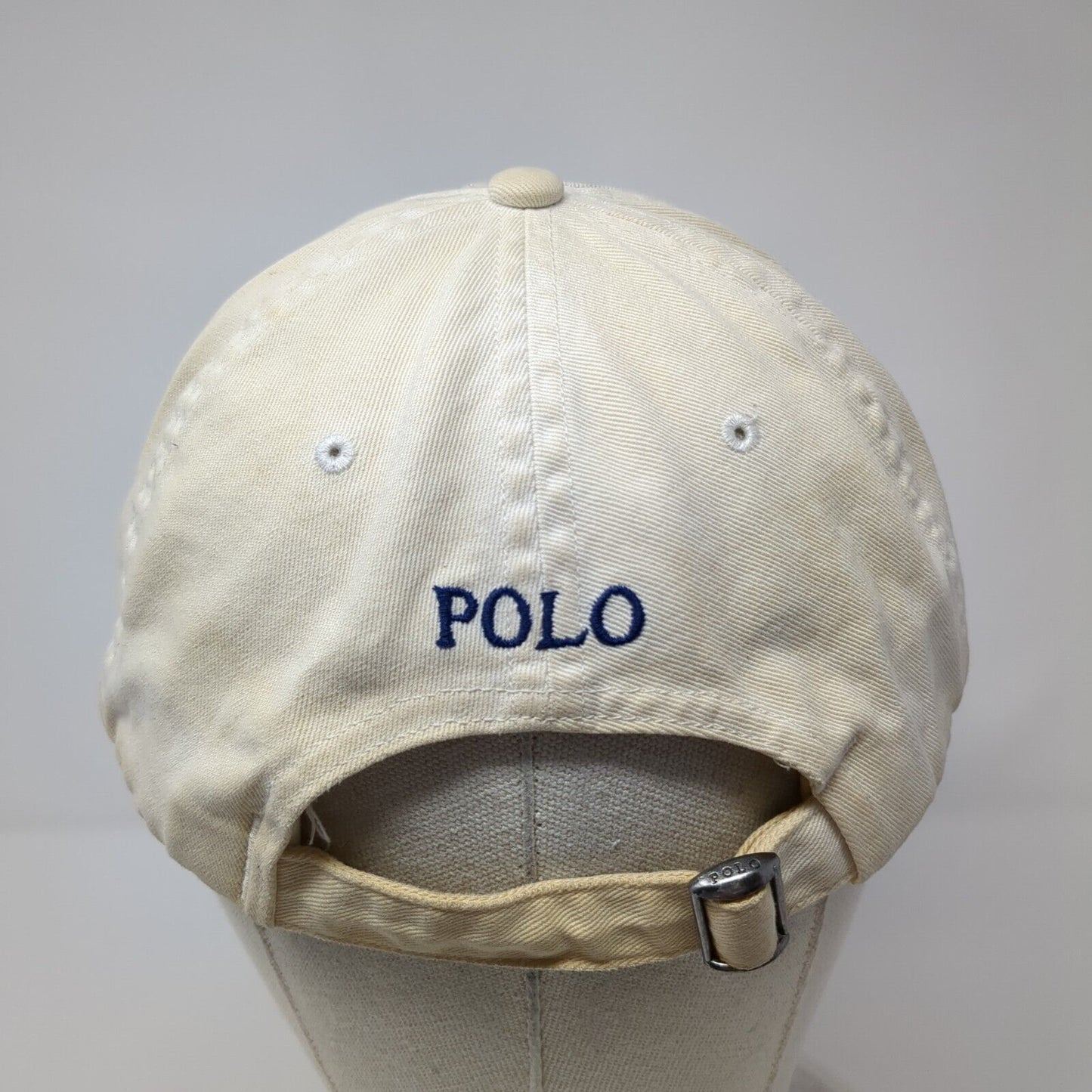 Polo Ralph Lauren Slideback Hat White OS Adjustable Embroidered Pony Distressed
