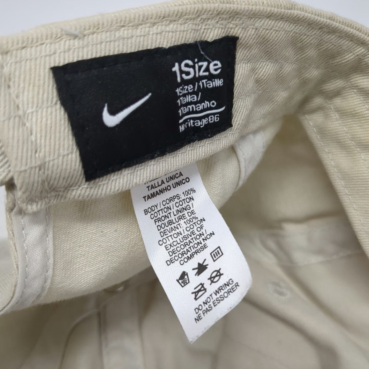 Nike Baseball Cap Beige Black One Size Slideback Heritage86 Cotton Logo Hat