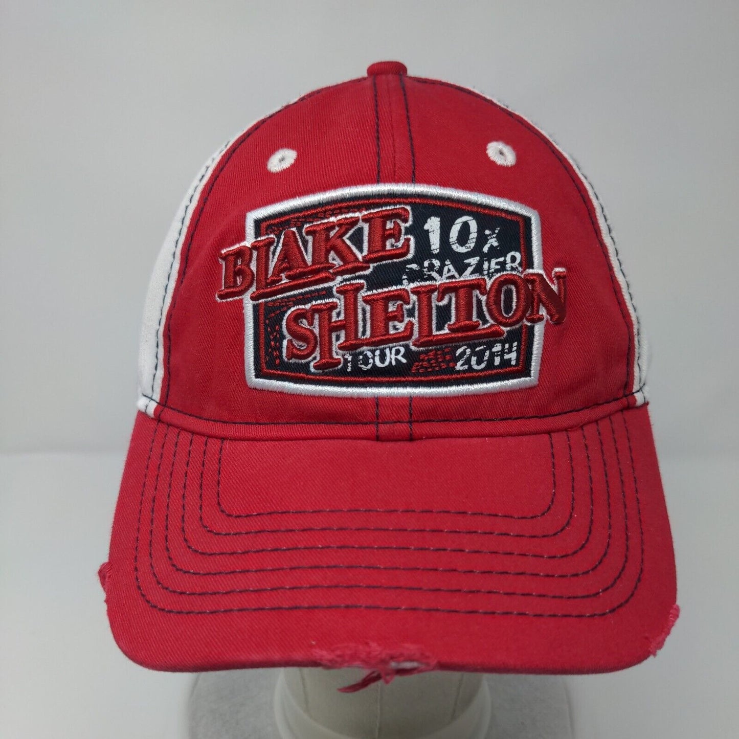 Bake Shelton Tour 2014 Snapback Hat Red OSFA Adjustable Distressed Cotton