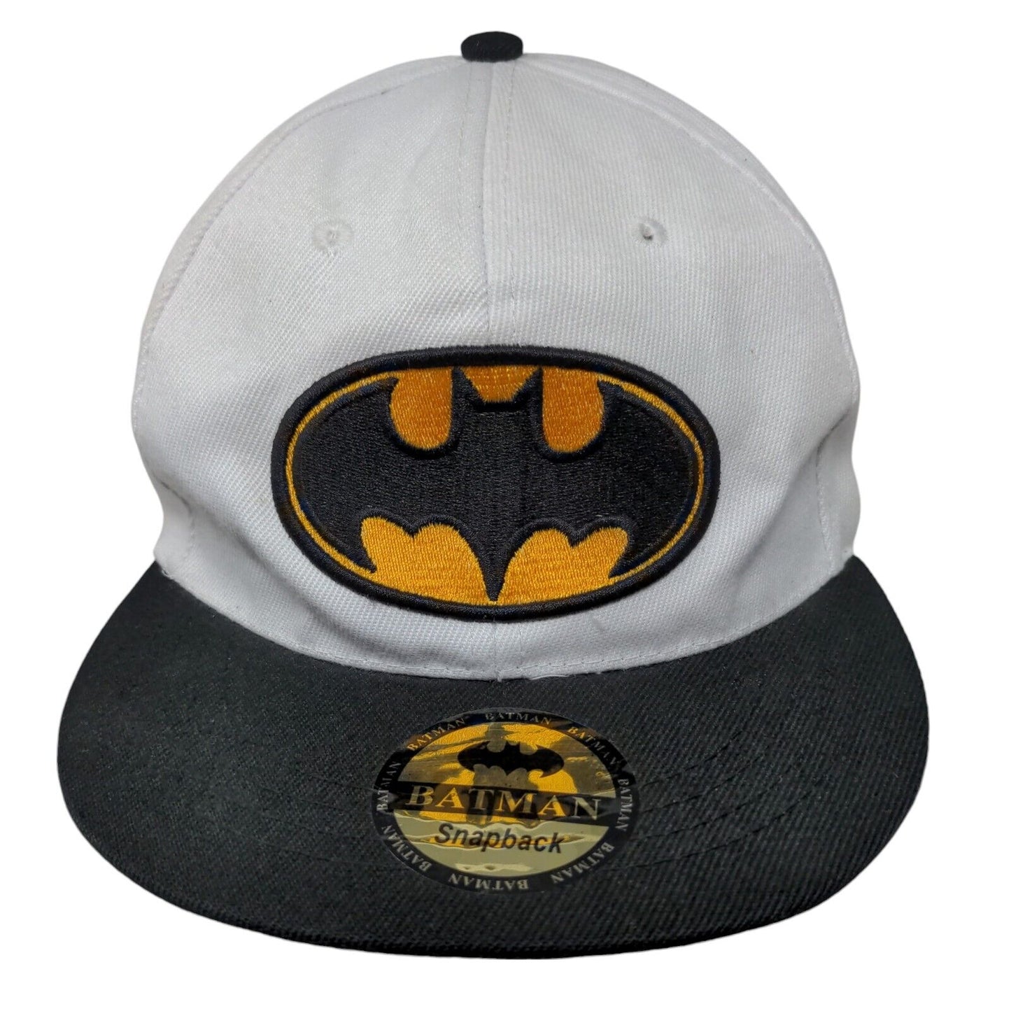 Batman Snapback Hat White One Size Adjustable Embroidered Vented Holes 6 Panel