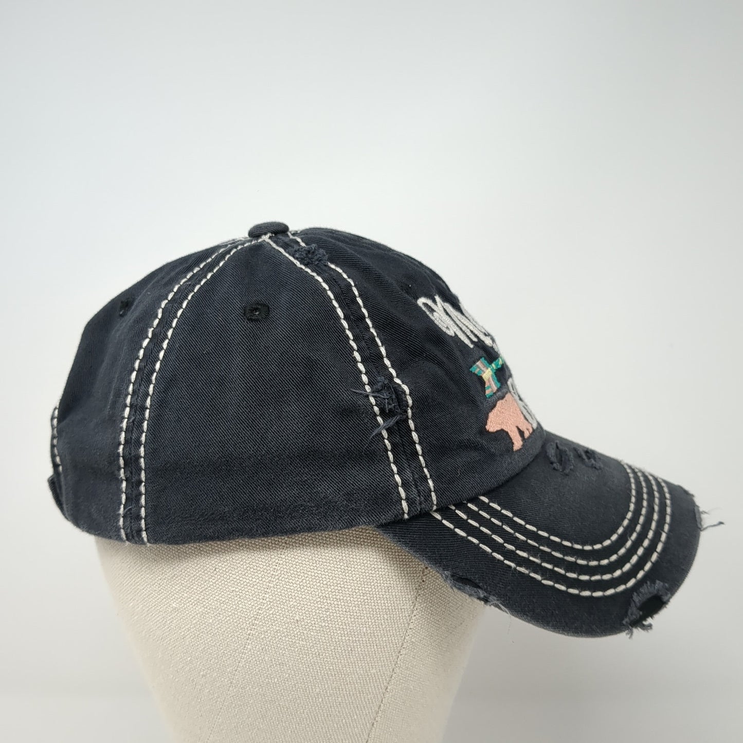 Mama Bear Strapback Baseball Cap Black OS Adjustable Distressed KB ETHOS Vintage