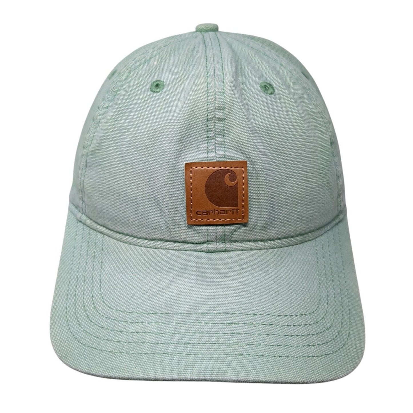 Carhartt Leather Patch Strapback Hat Green One Size Adjustable 6 Panel