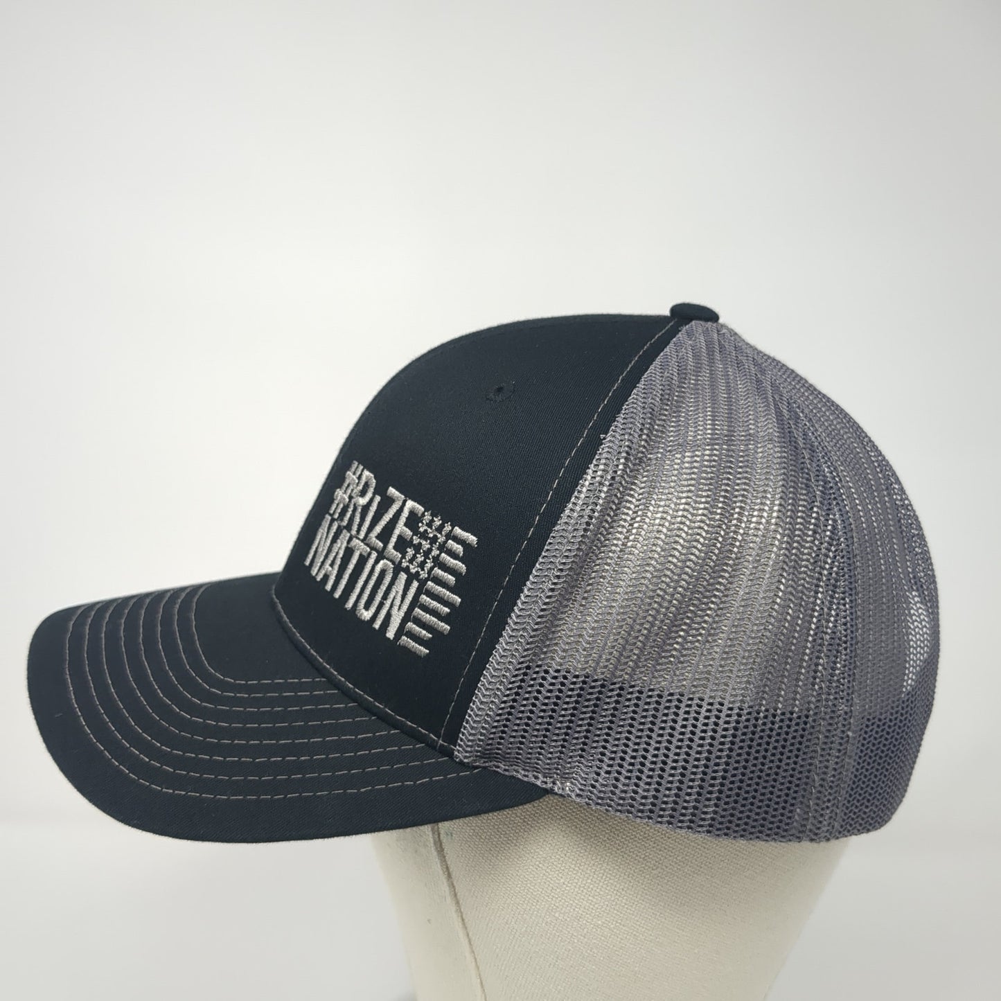 #Rize Nation Snapback Trucker Hat Black One Size Adjustable Mesh Back Richardson