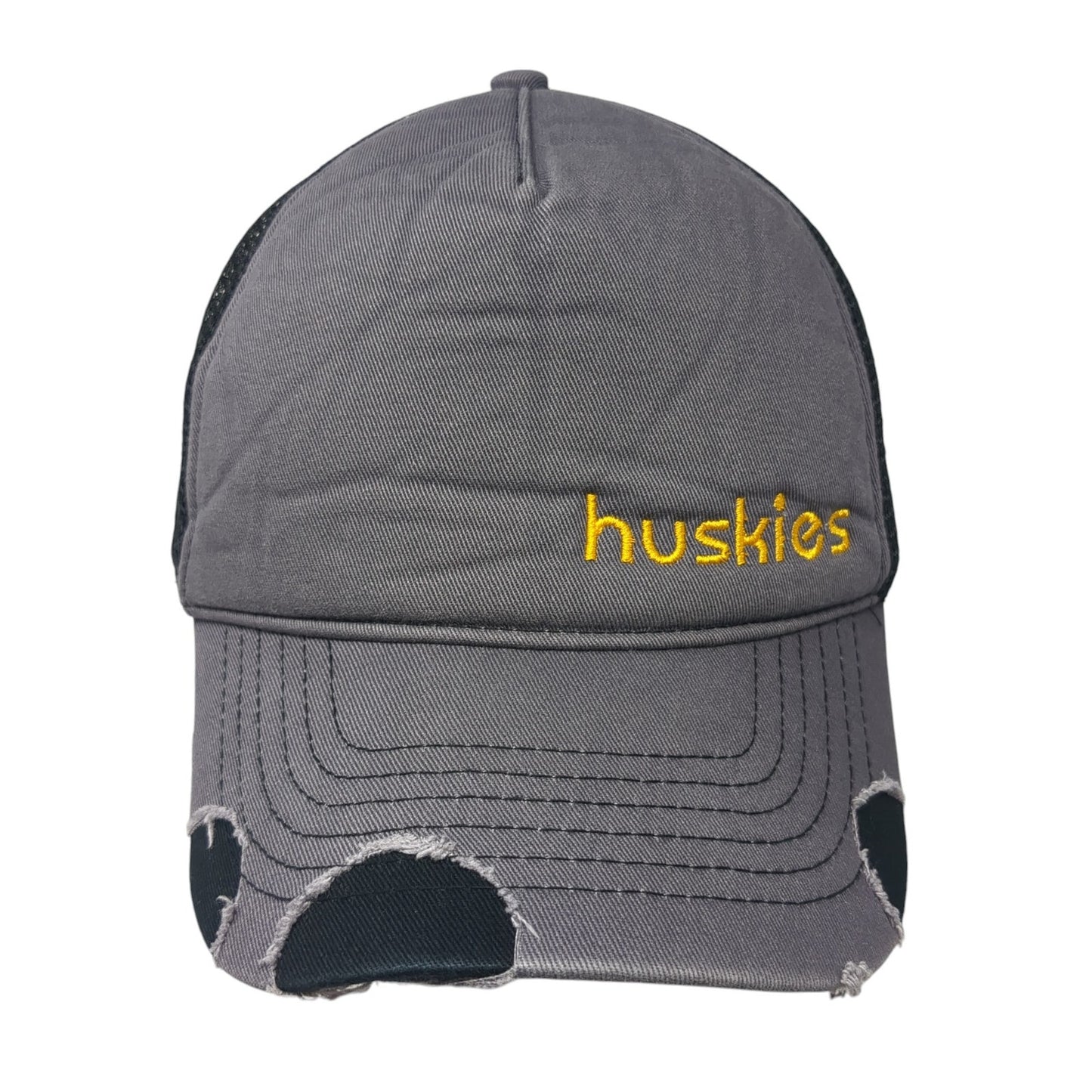 Huskies Snapback trucker Hat Gray One Size Adjustable Distressed Mesh Back