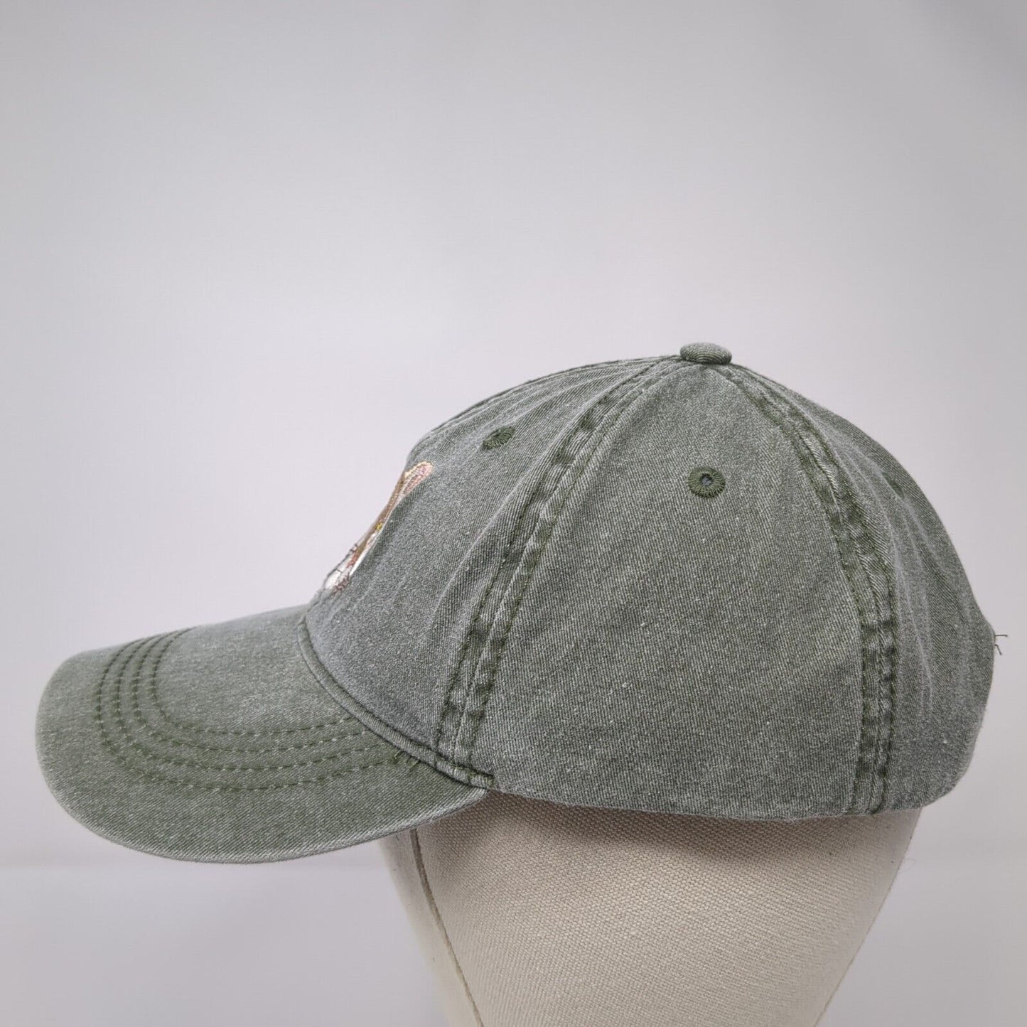 Lion Face Slideback Hat Green One Size Adjustable Embroidered 6 Panel Eco Cotton