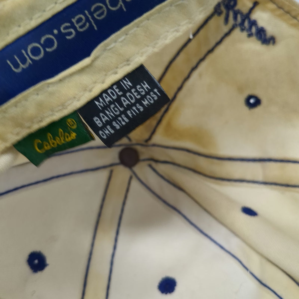 Cabela's Baseball Cap Beige One Size Outfitter 1961 Slideback Blue Yellow Hat