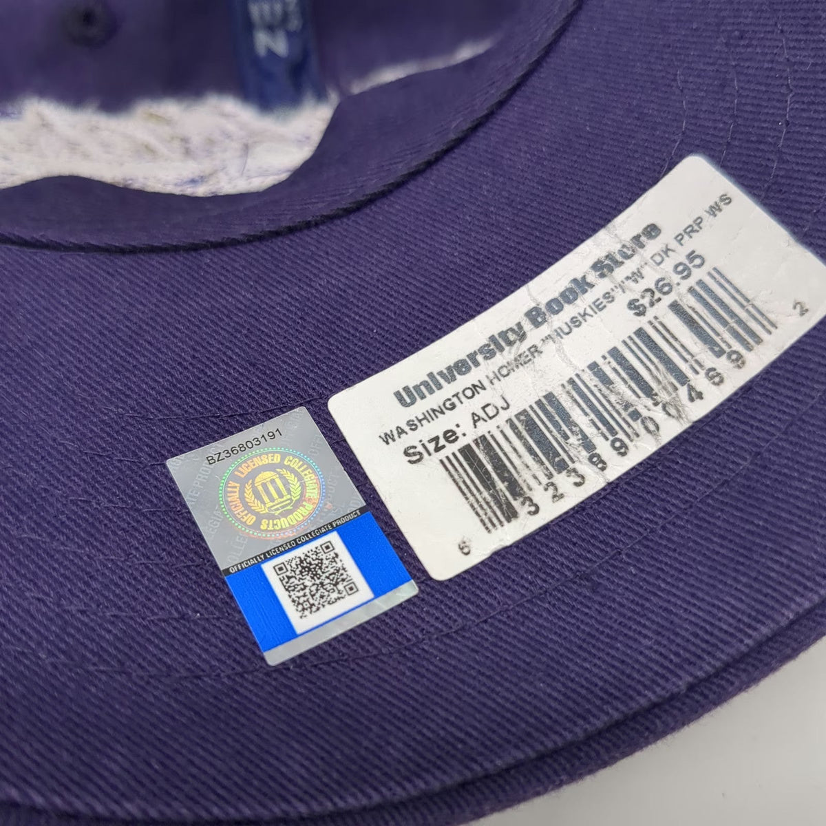 Washington Huskies NCAA Zephyr Purple One Size Cap Strapback Cotton Embroidered