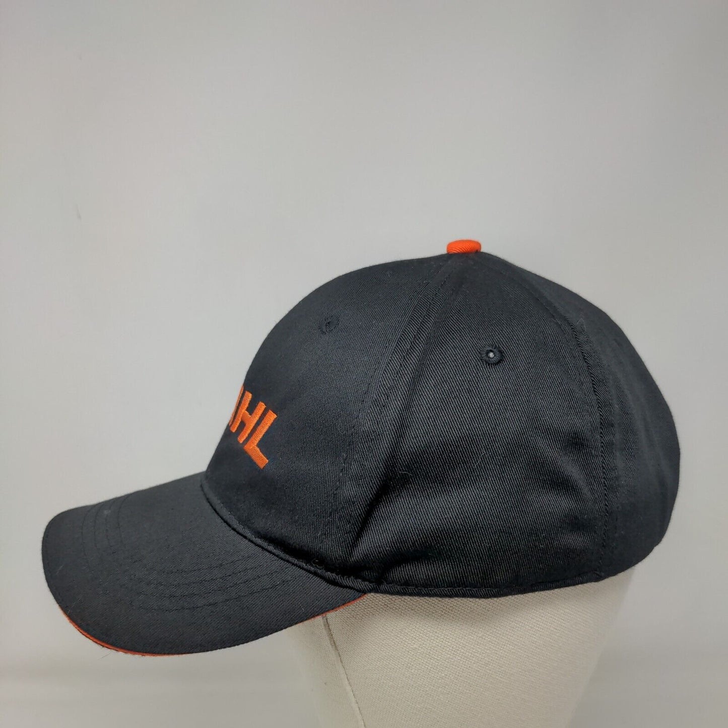 STIHL Strapback Hat Black One Size Adjustable Embroidered Vented Holes 6 Panel