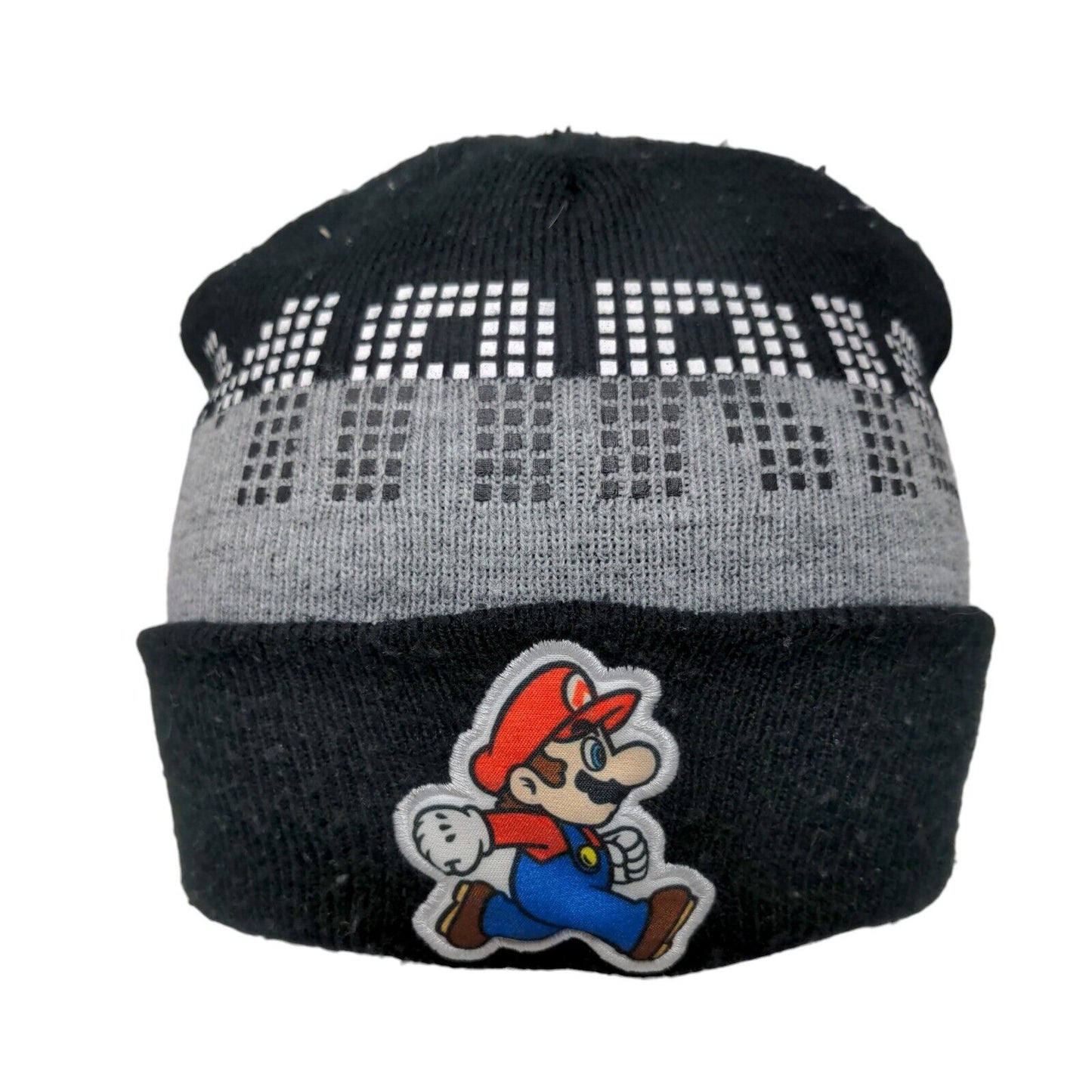 Super Mario Youth Beanie Hat Multicolor OSFM Patch Stretch Knitted Cuffed