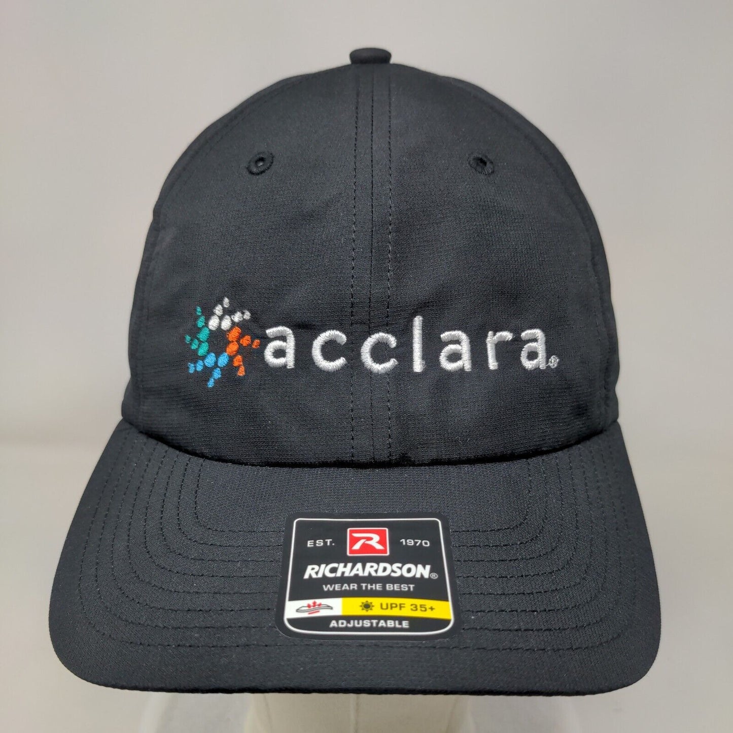 Acclara Strapback Hat Black One Size Embroidered UPF 35+ Richardson