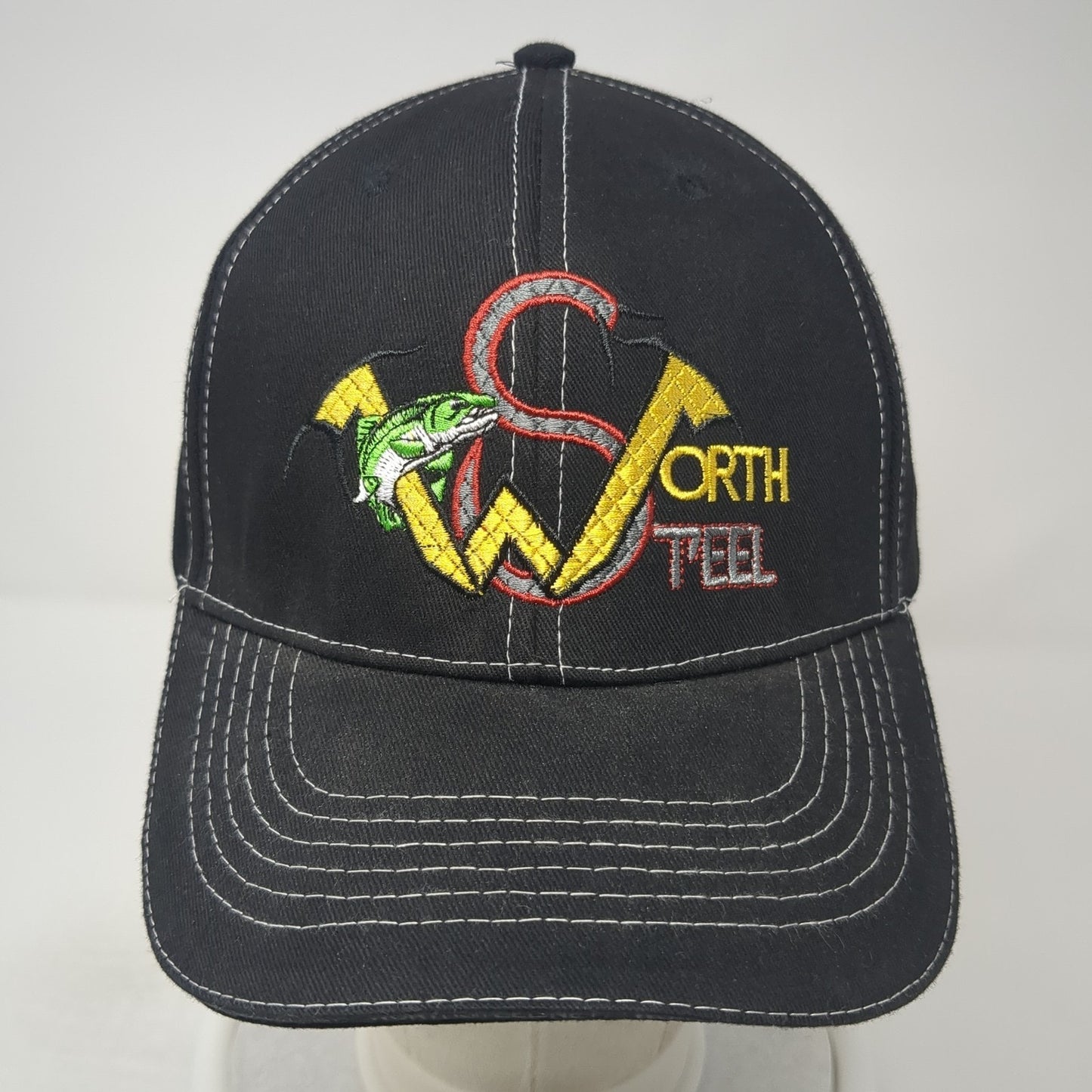 Worth Steel Strapback Hat Black One Size Adjustable Embroidered Fish