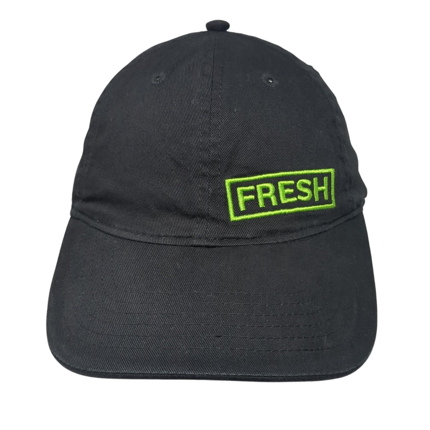 Fresh Strapback Baseball Cap Black One Size Adjustable Embroidered 6 Panel