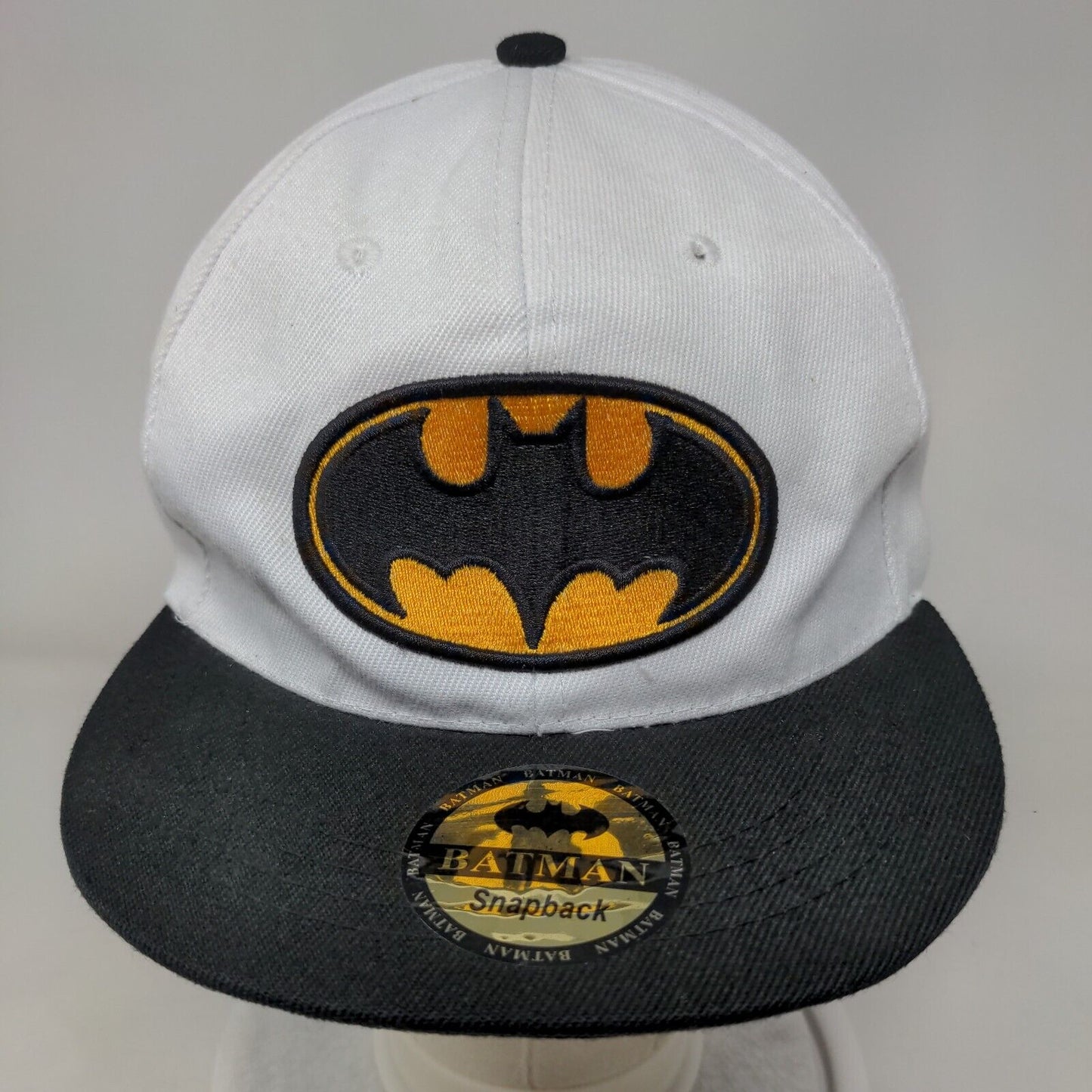 Batman Snapback Hat White One Size Adjustable Embroidered Vented Holes 6 Panel
