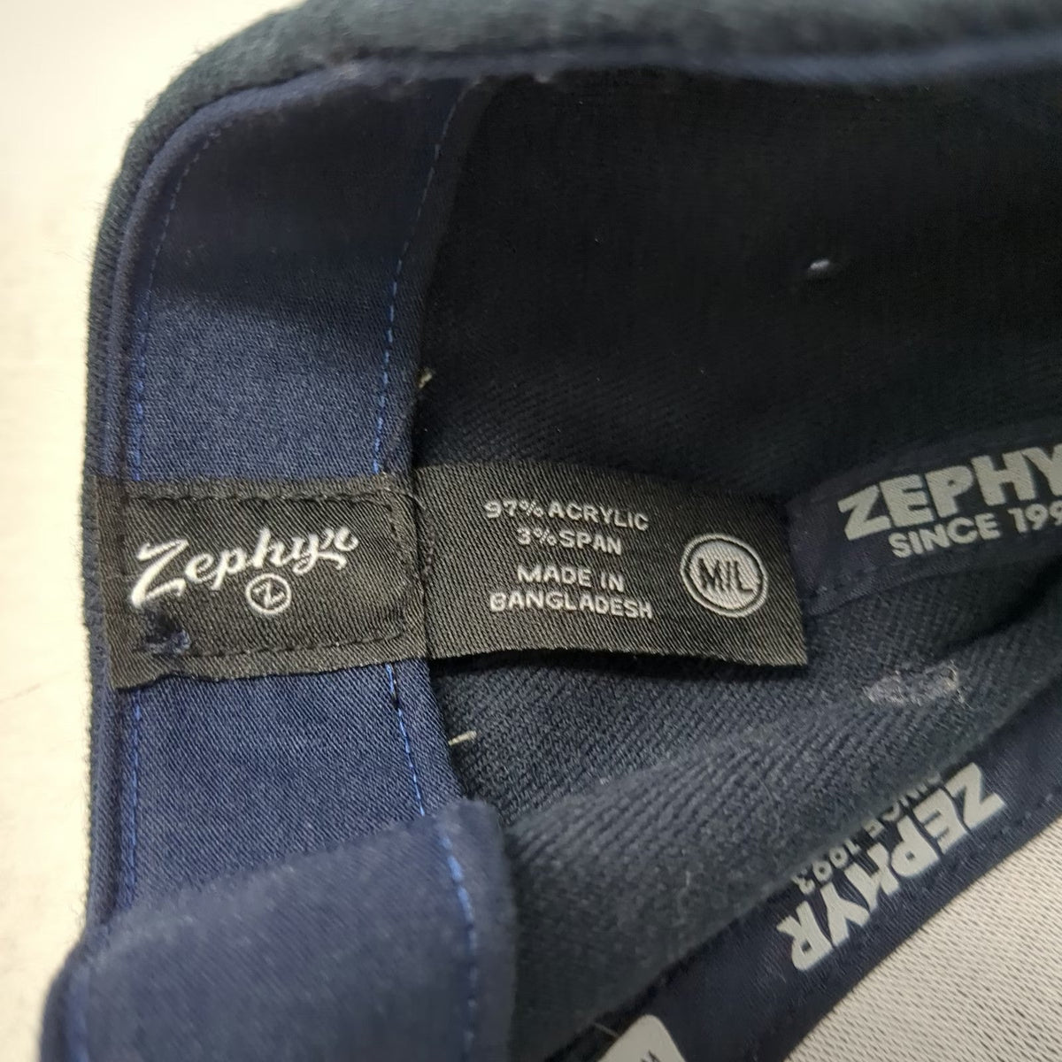 Zephyr Baseball Cap Blue L Stretch Fit Pop Logo Hat Acrylic Spandex Embroidered