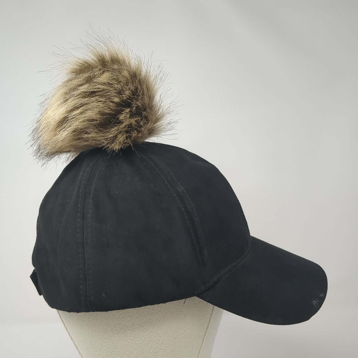 Unbranded Faux Fur Pom Pom Strapback Hat Black One Size Adjustable