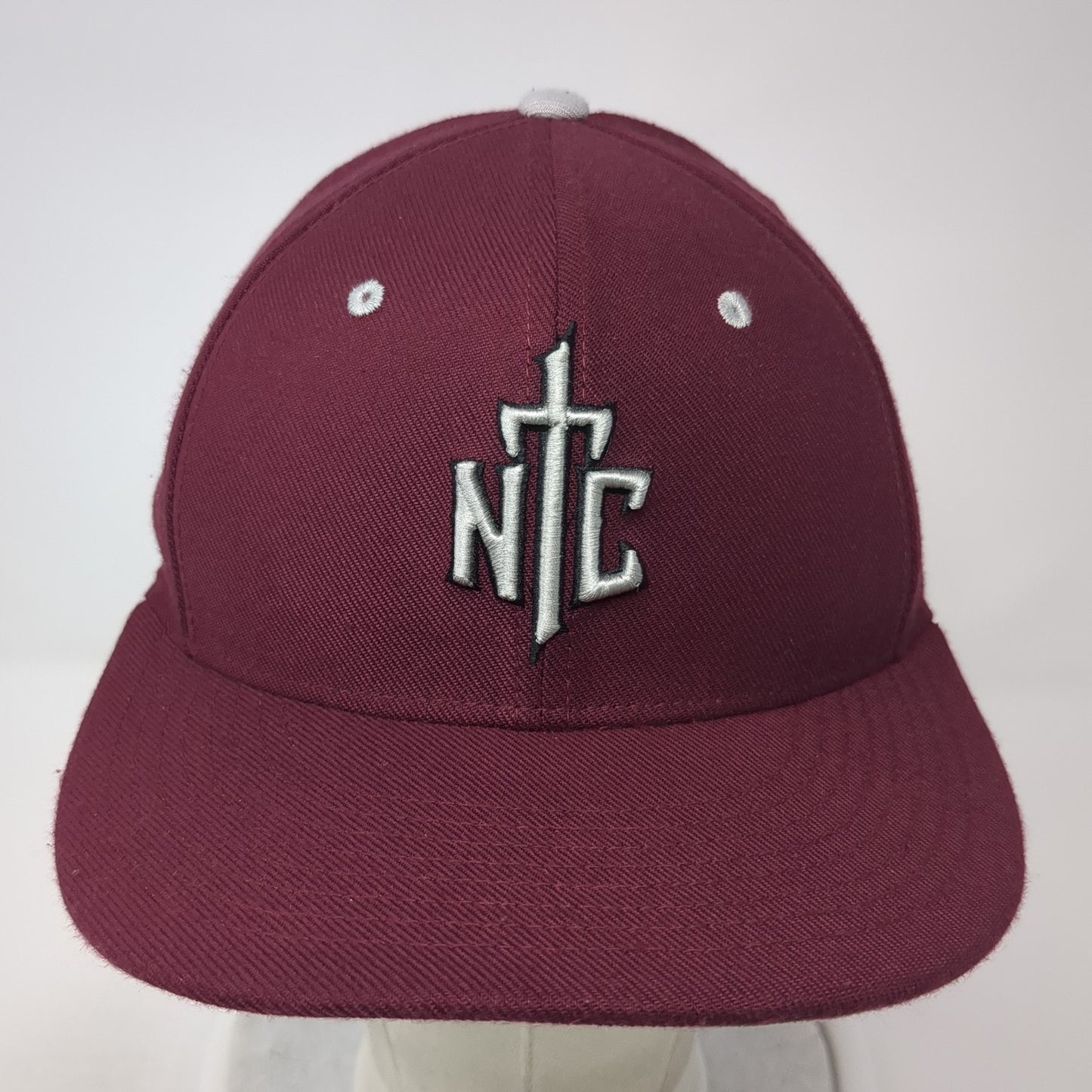 NTC Fitted Hat Red Medium Embroidered Logo Laser Cut Nike Tru Dri-Fit