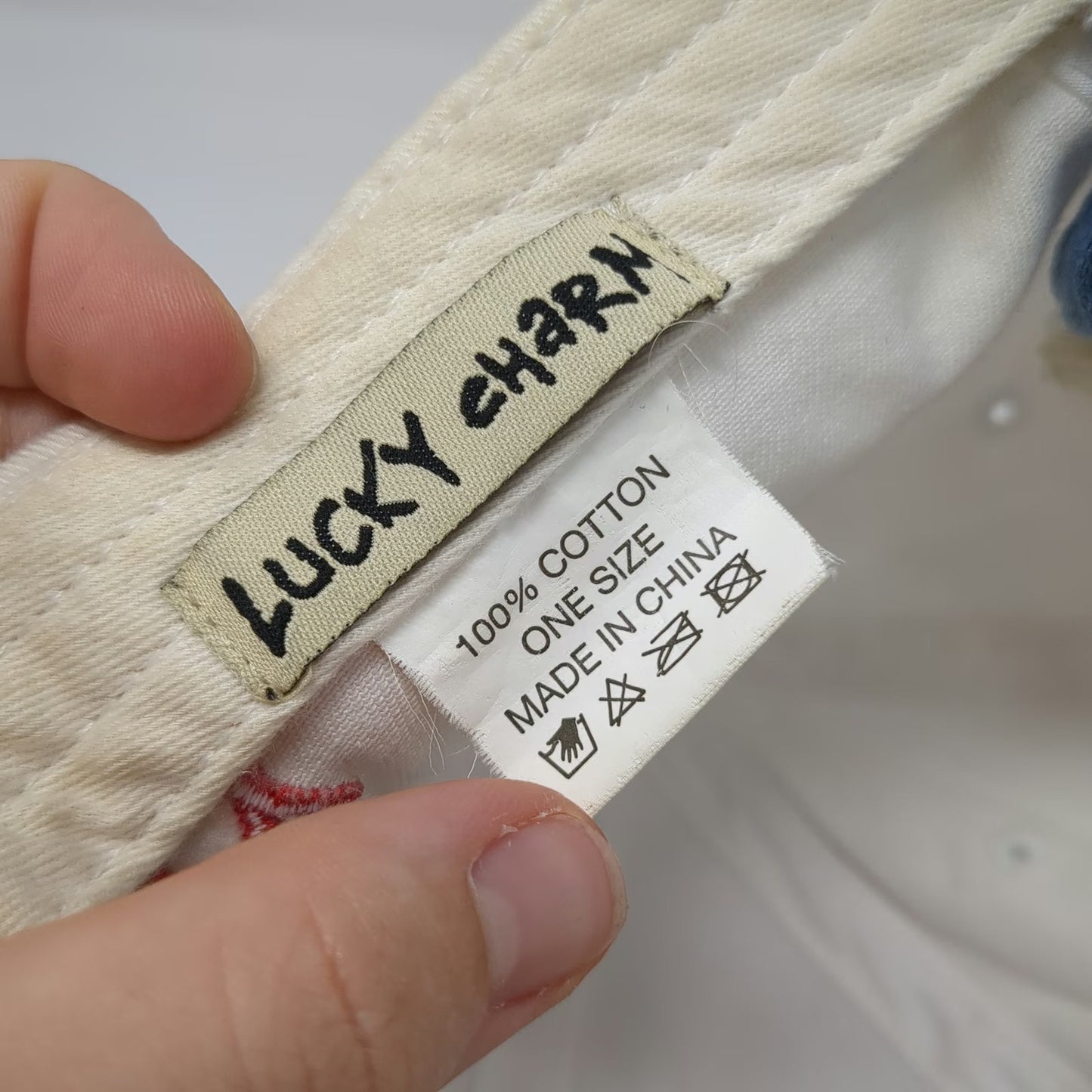 BKYS Baseball Cap White One Size Blue Underbrim Lucky Charm Embroidered Bear Hat