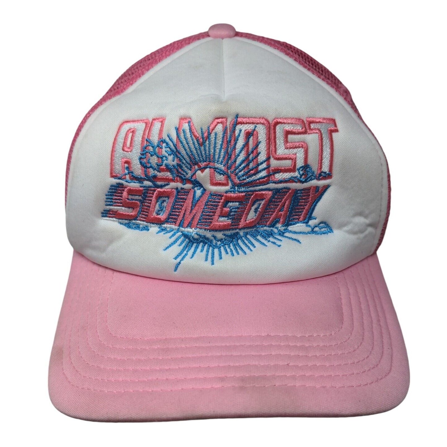Almost Someday Snapback Trucker Hat Pink One Size Adjustable Mesh Back