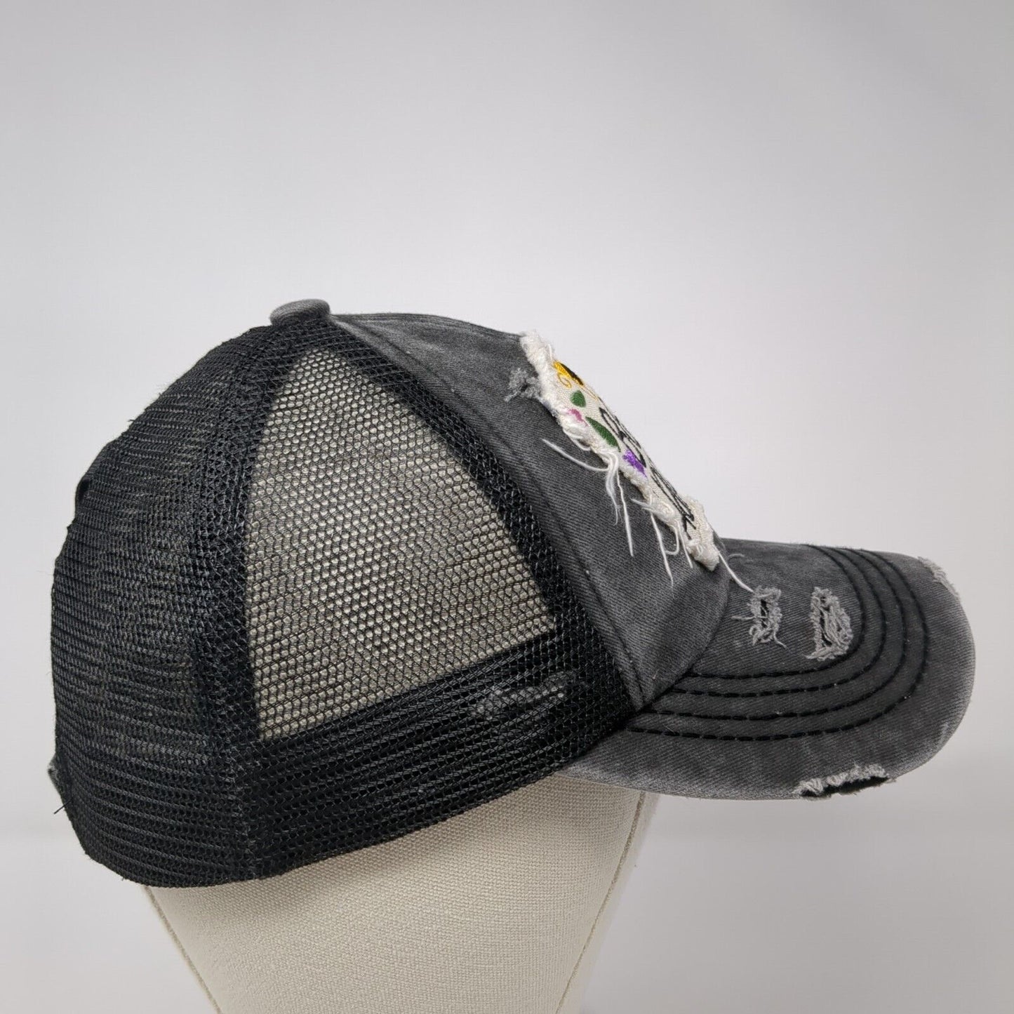 Bee Happy Strapback Trucker Hat Gray One Size Ponytail C.C Exclusives