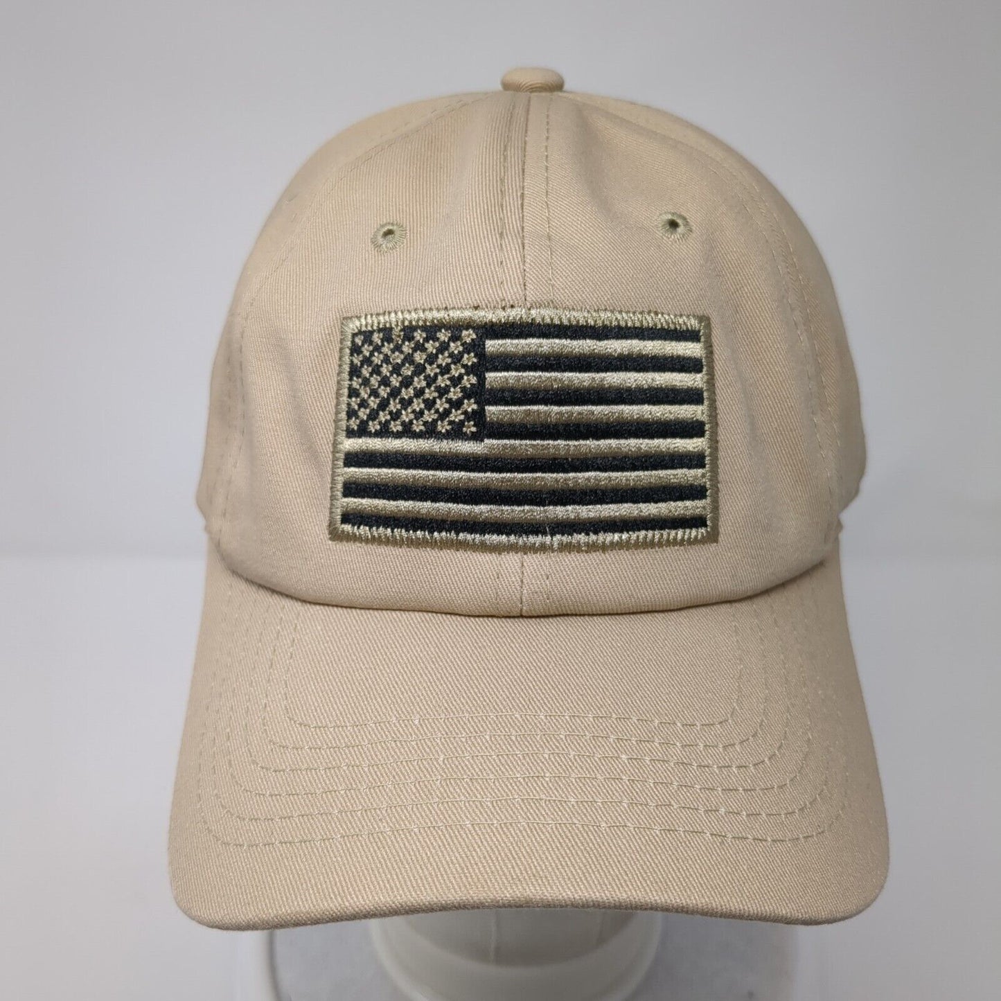 American Flag Slideback Hat Tan One Size Adjustable Embroidered Patriotic IIN