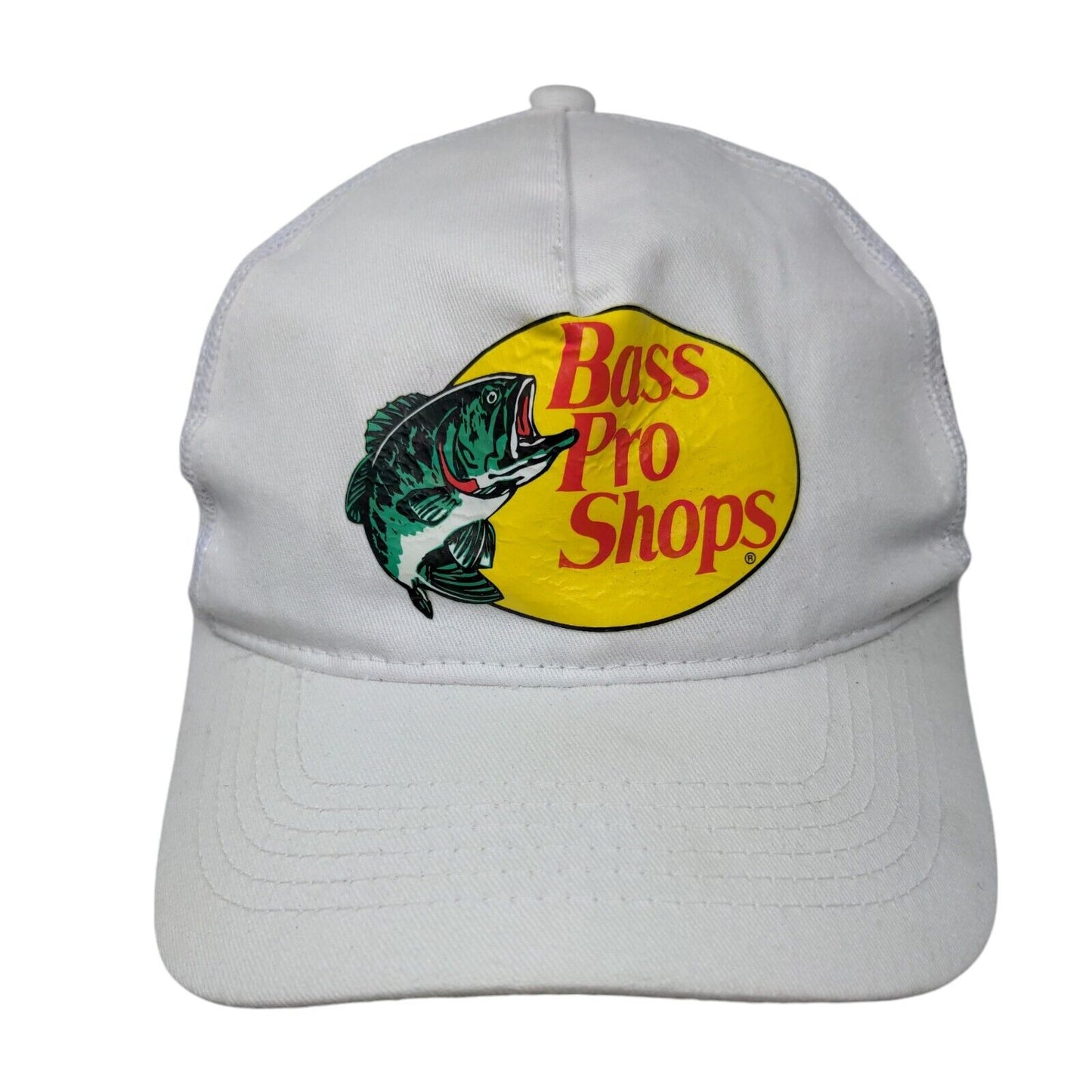 Bass Pro Shops Snapback Trucker Hat White OSFM Adjustable Mesh Back Gone Fishing