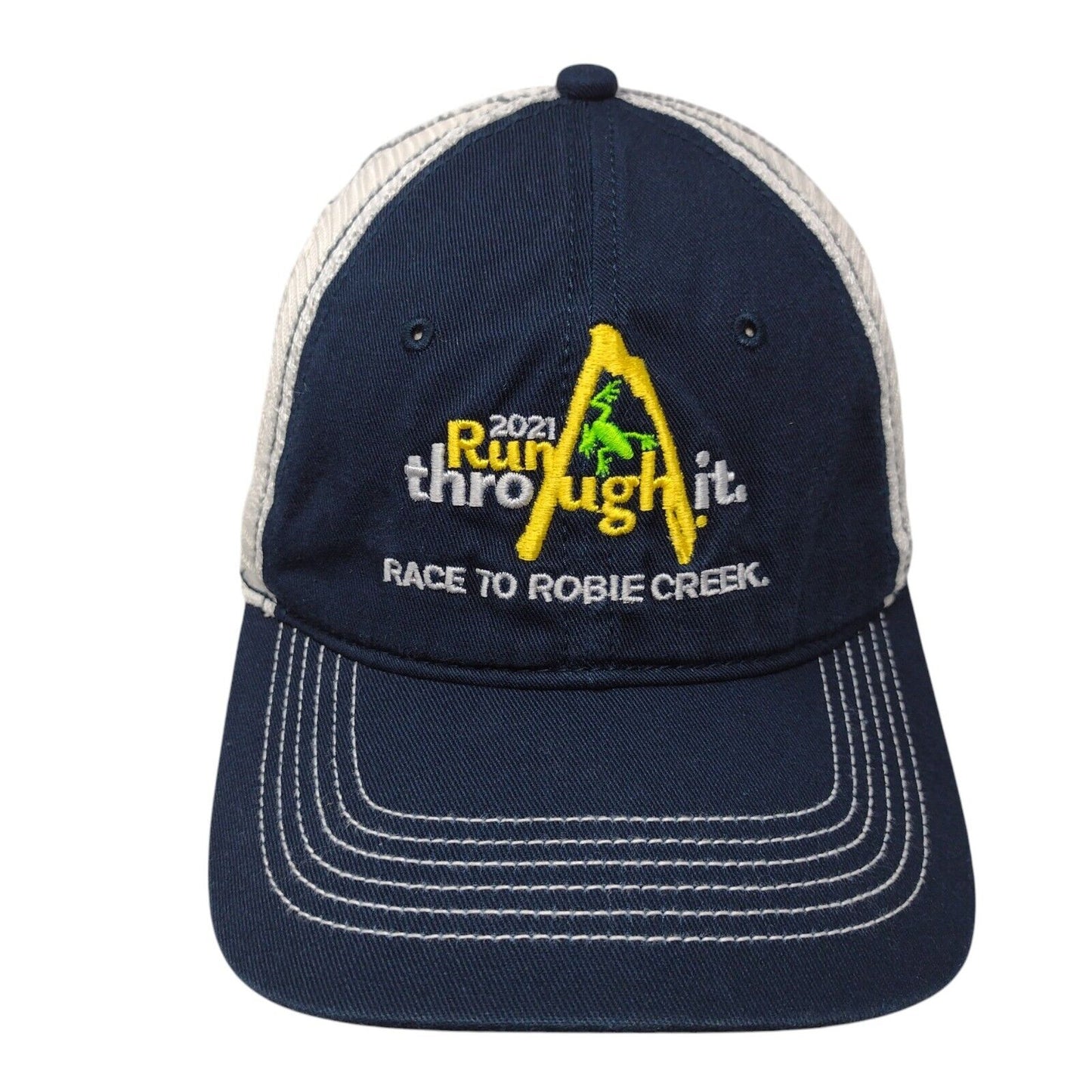 2021 Run Through It Race To Robie Creek Trucker Hat Blue OSFA Mesh Back District
