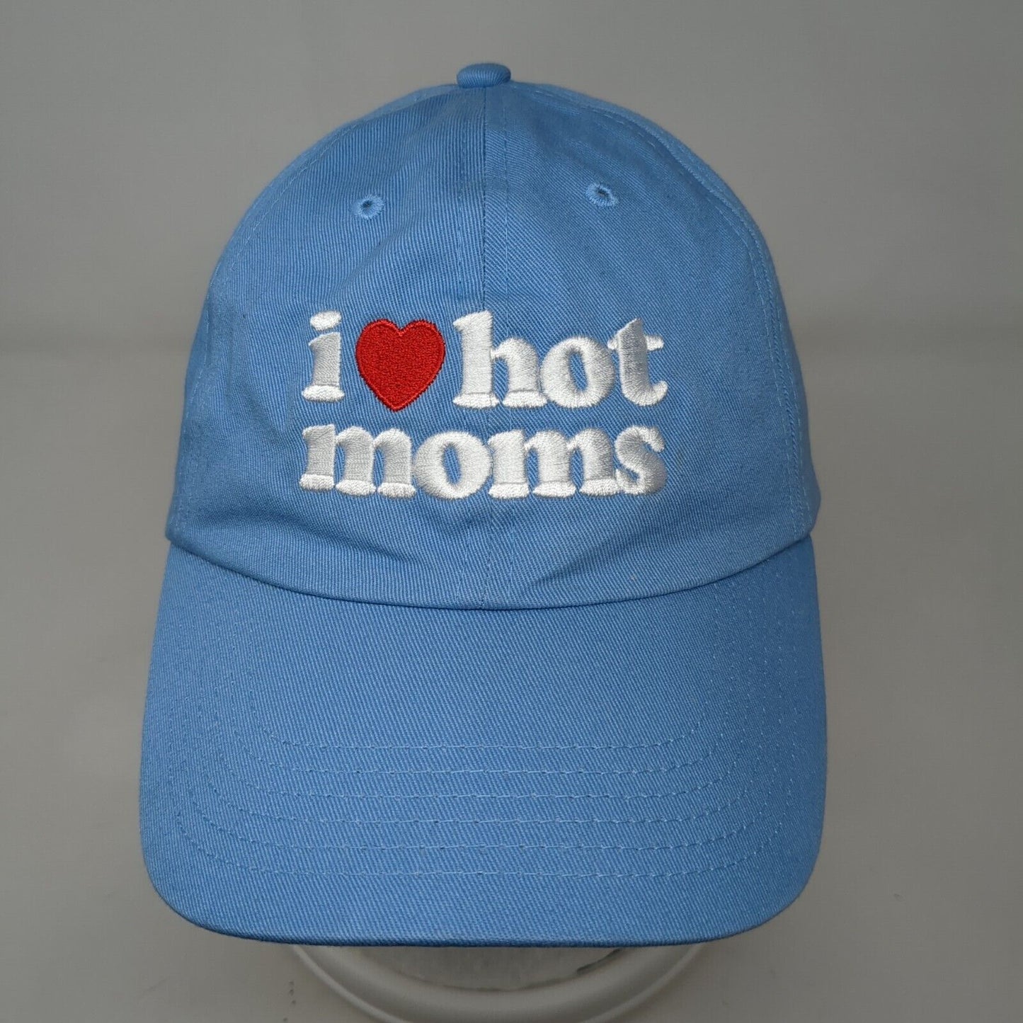 I Love Hot Moms Slideback Hat Blue One Size Adjustable Embroidered
