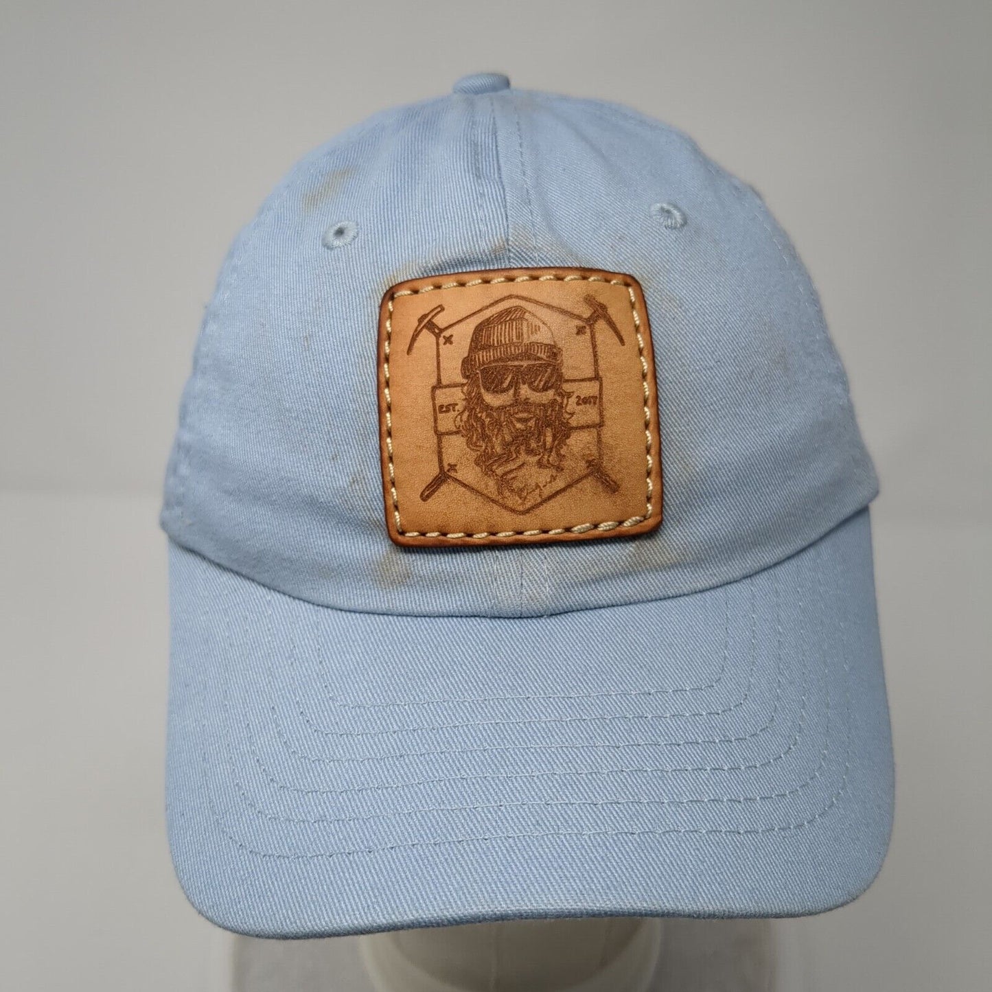 Unbranded Slideback Hat Blue OS Adjustable Leather Patch Vented Holes 6 Panel