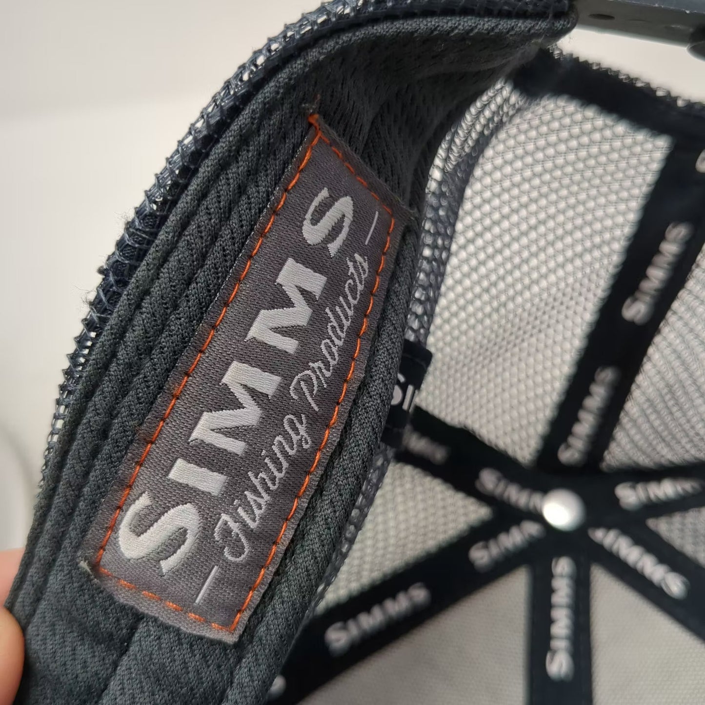 Simms Trucker Hat Gray One Size Mesh Snapback Fishing Logo Patch Adjustable