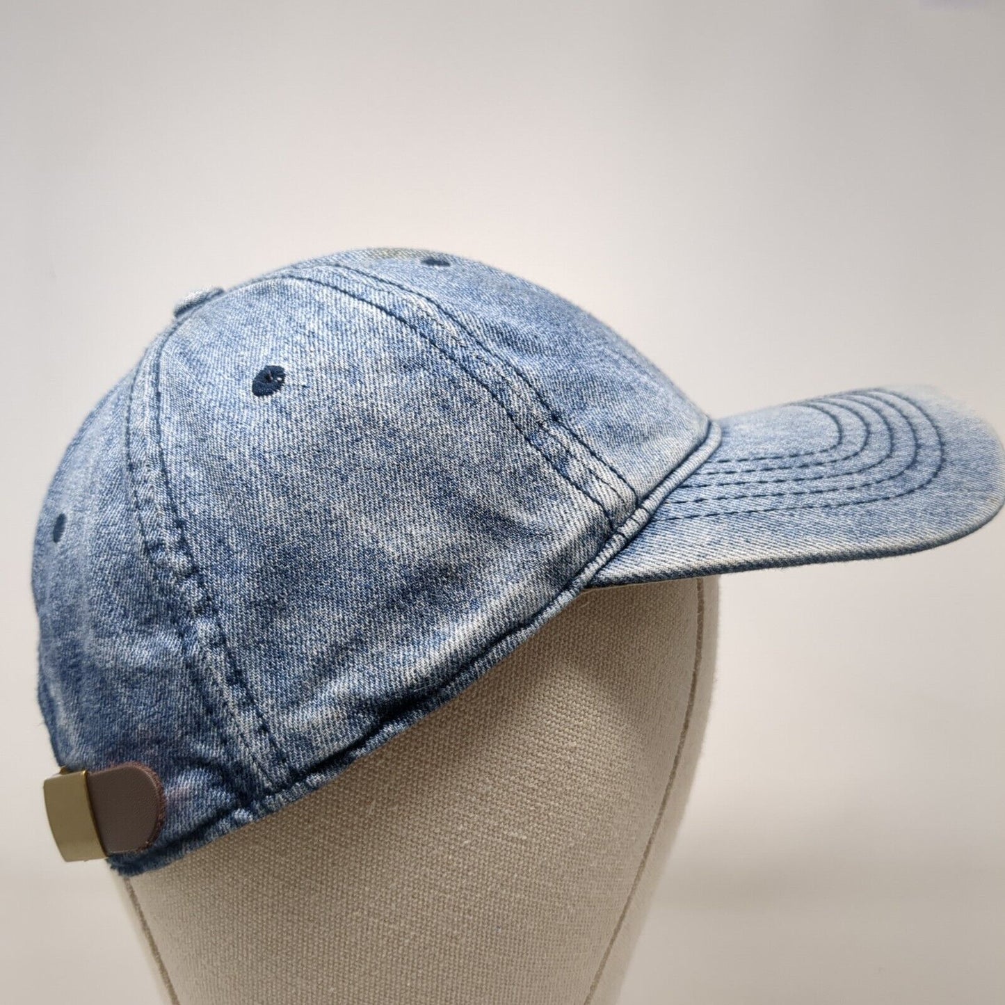 Unbranded Slideback Hat Blue One Size Leather Strap Denim Solid Blank