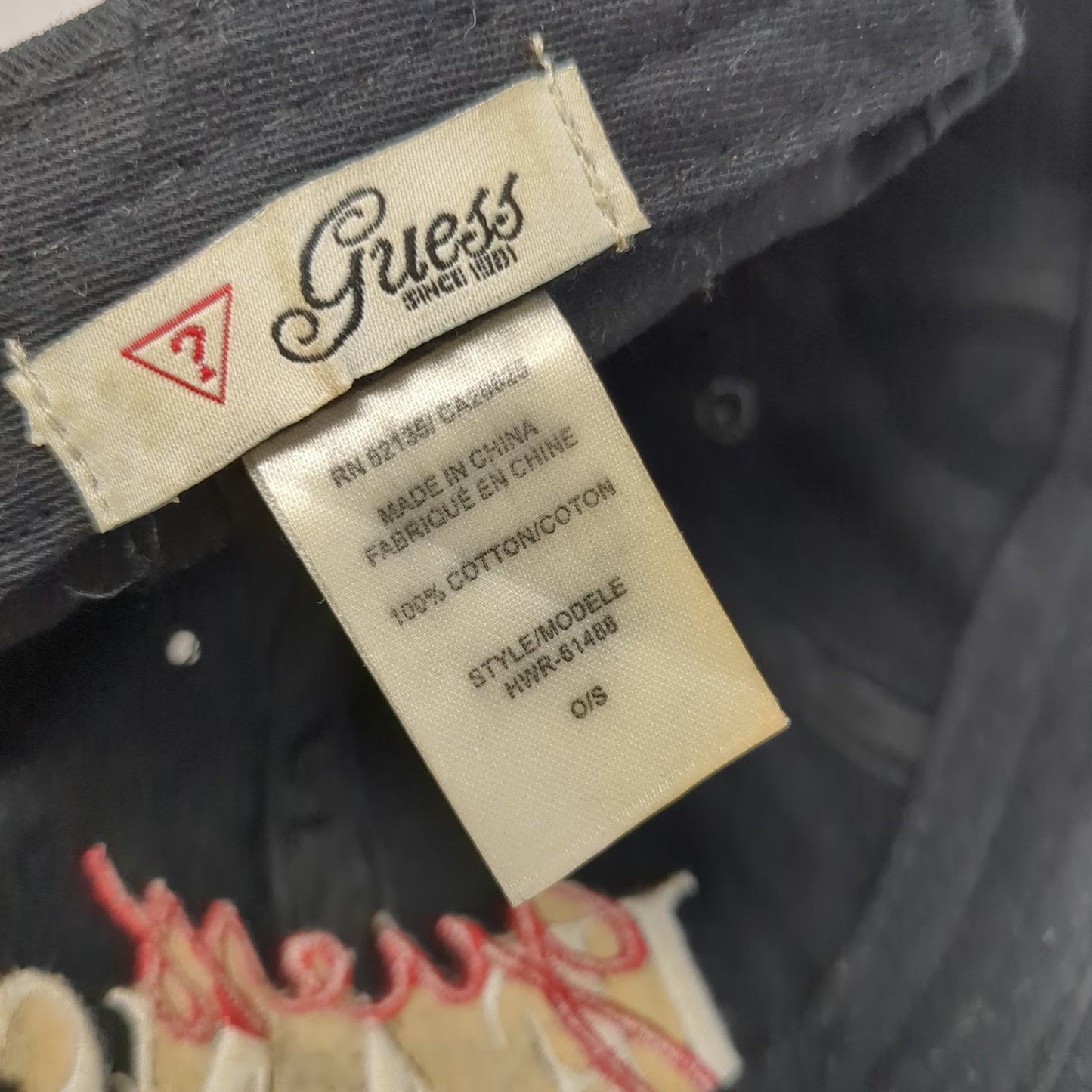 Guess Baseball Cap Black One Size Embroidered Jeans Script Logo Slideback Hat