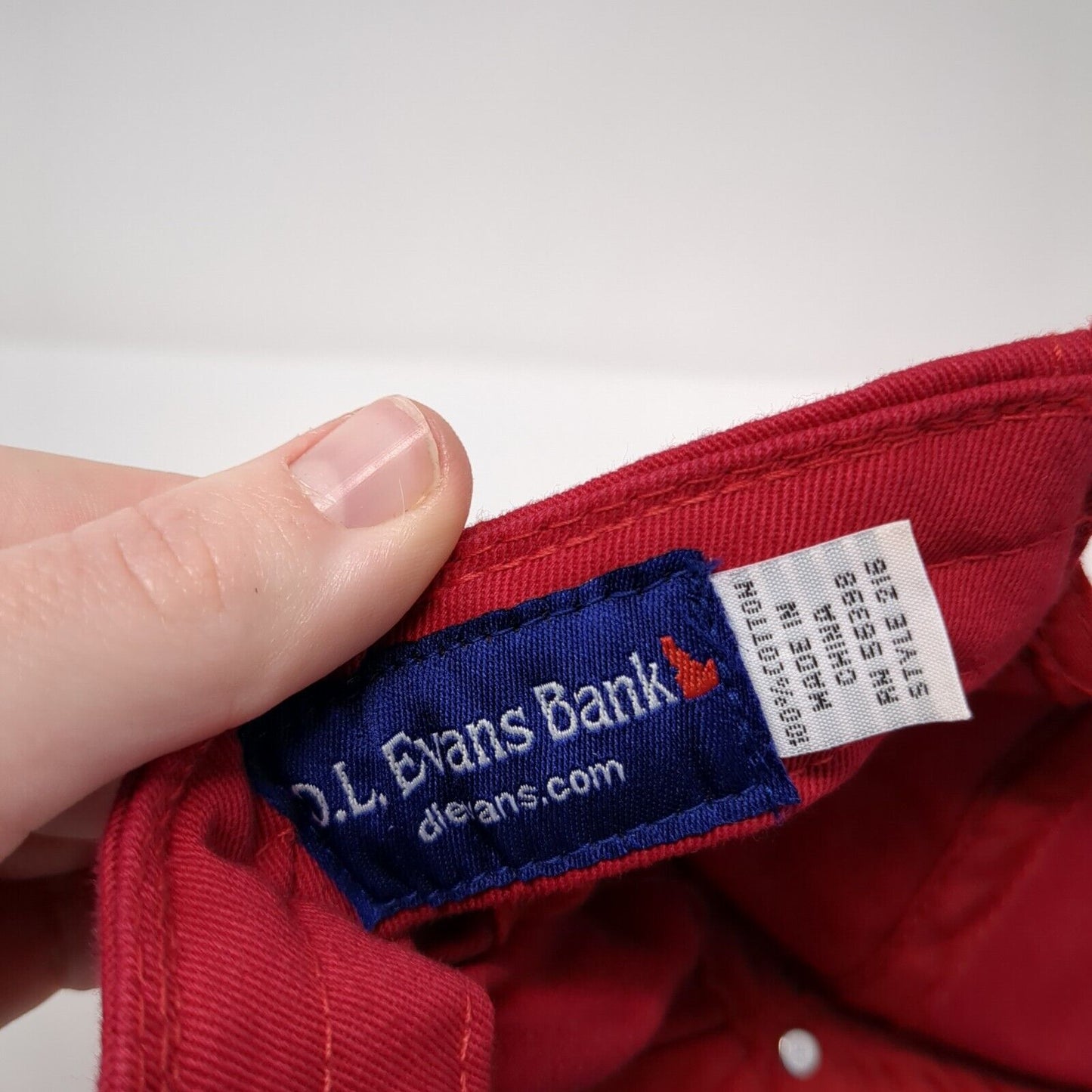 D.L. Evans Bank Strapback Hat Red One Size Adjustable Embroidered Cotton