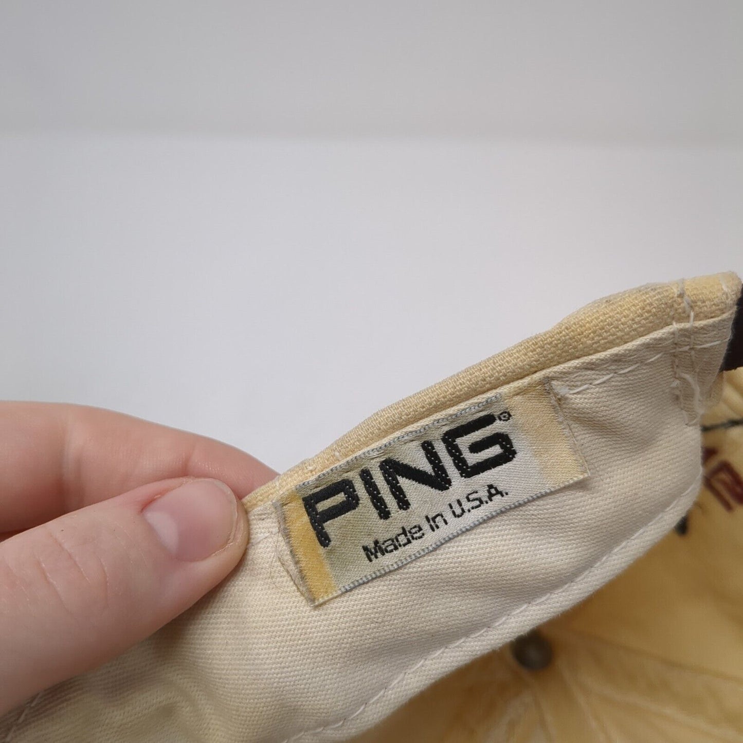 PING Baseball Cap Beige One Size Adjustable Embroidered Vented Holes 6 Panel