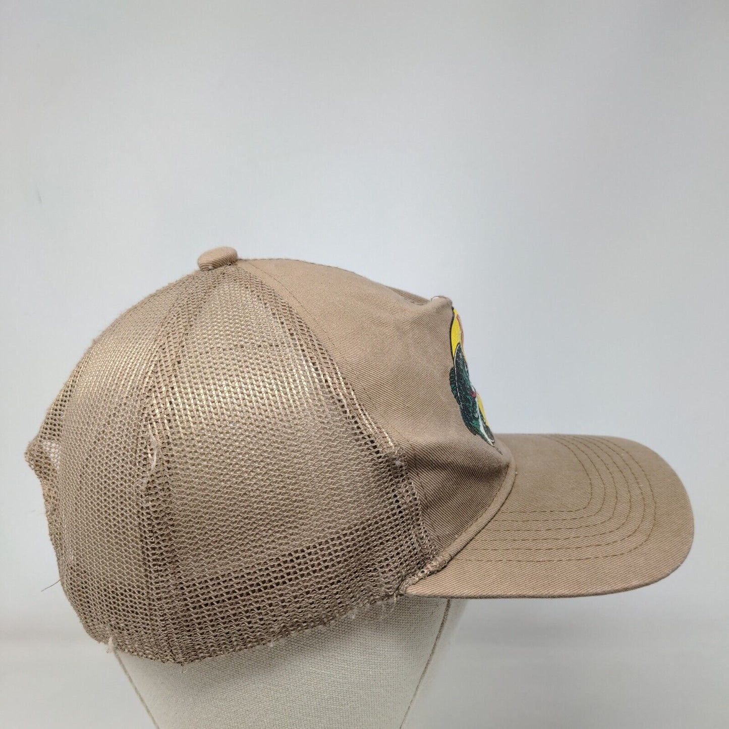 Bass Pro Shops Snapback Trucker Hat Tan OSFM Adjustable Mesh Back Gone Fishing