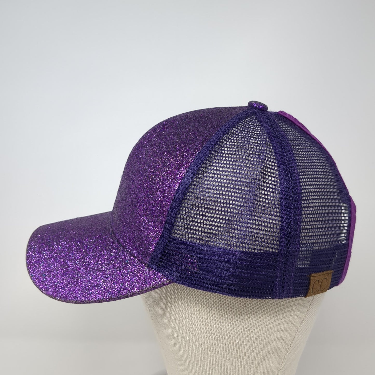 C.C Exclusives Strapback Trucker Hat Purple One Size Mesh Back Ponytail