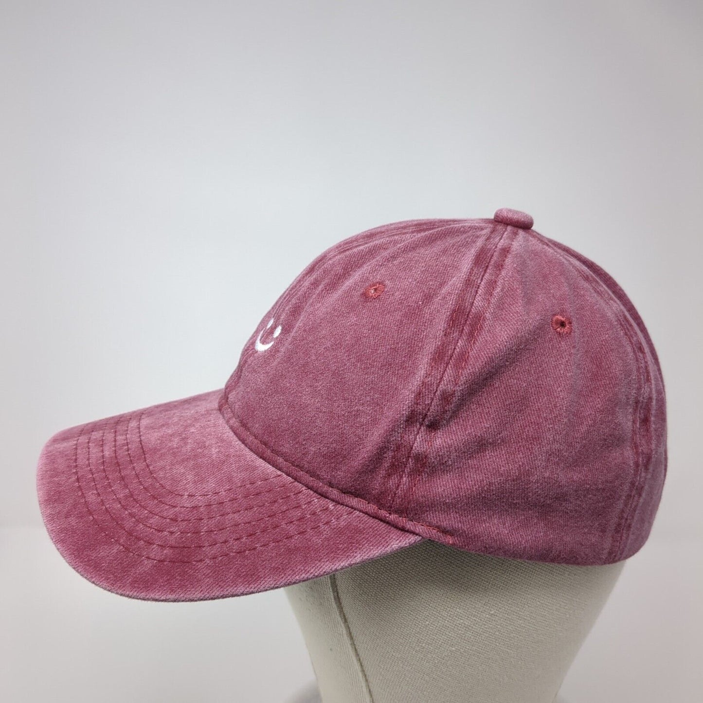 Smiley Face Slideback Hat Red One Size Adjustable Embroidered Outdoor
