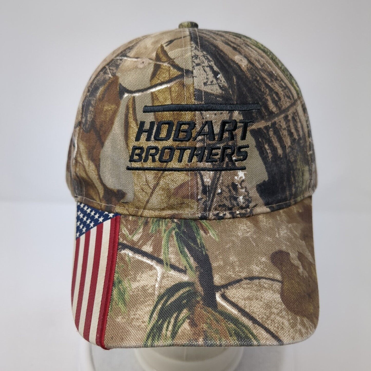 Hobart Brothers USA Flag Slideback Hat Camouflage OS Patriotic Outdoor Cap