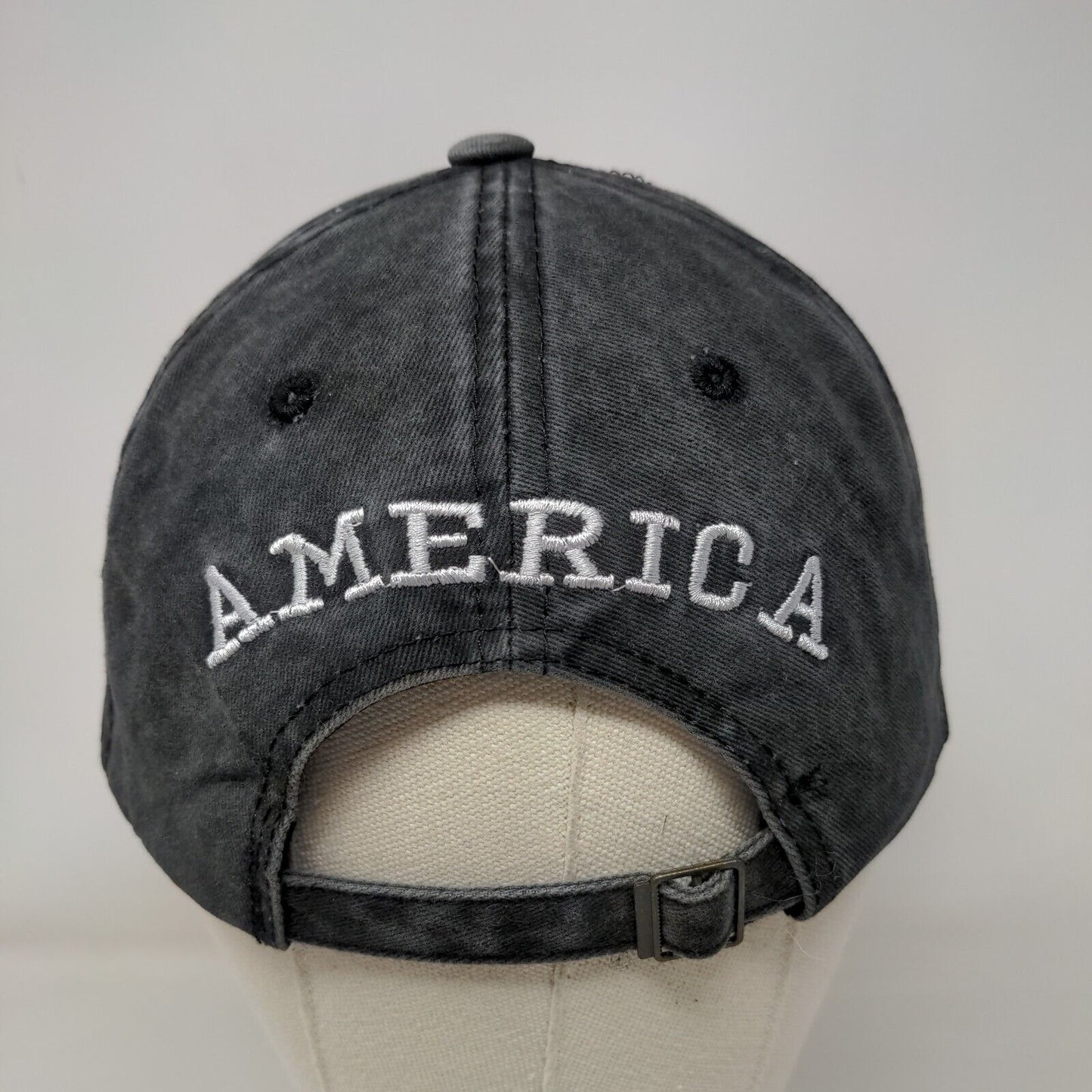 American Flag Slideback Hat Gray One Size Embroidered Patriotic 6 Panel Cotton