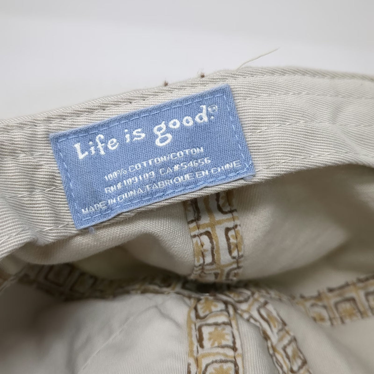 Life is Good Baseball Cap Beige One Size Adjustable Contrast Stitch Brown Hat